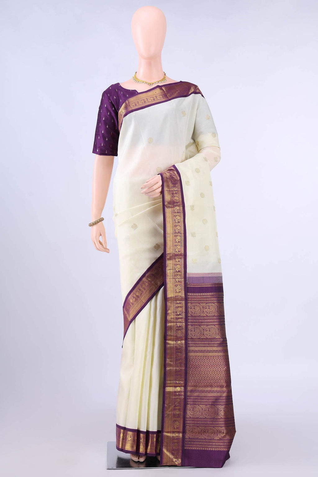 Pure Silk Pure Zari Off White Kanchipuram Saree