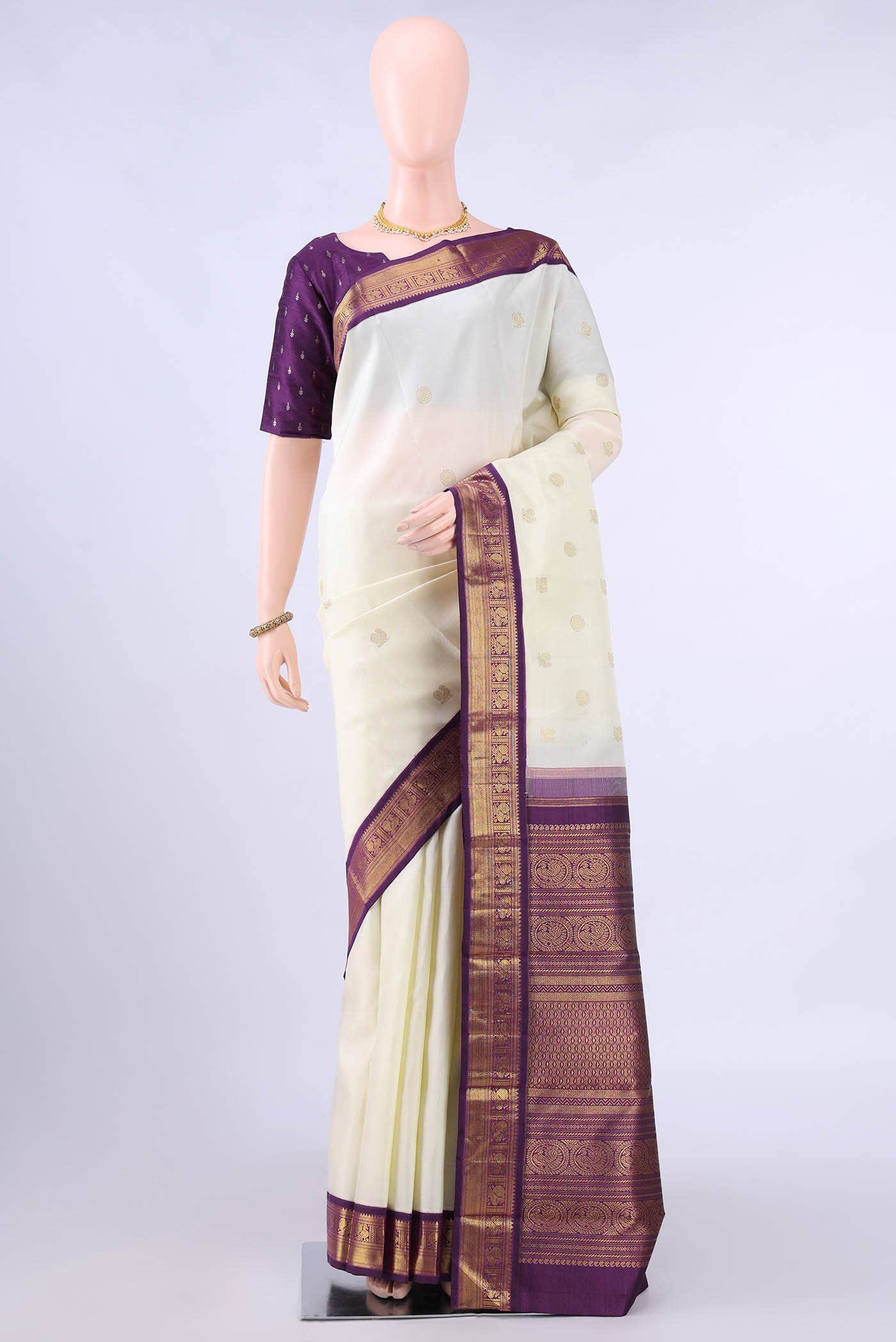 Pure Silk Pure Zari Off White Kanchipuram Saree