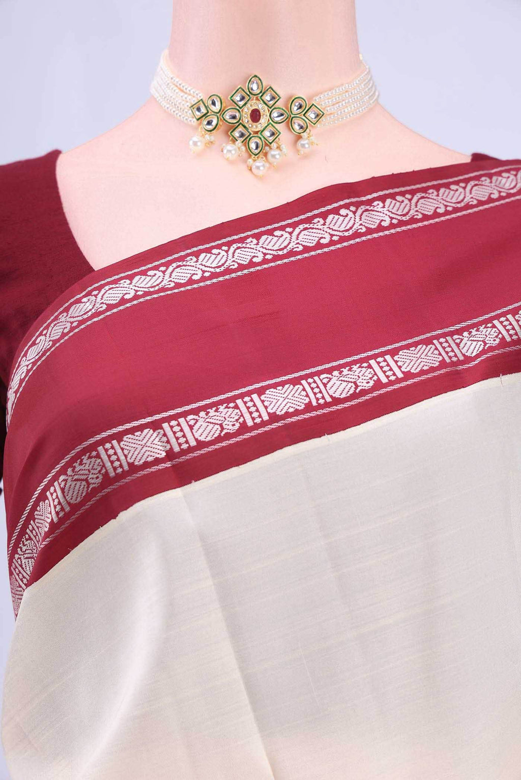 Off White Kanchipuram Silk Saree