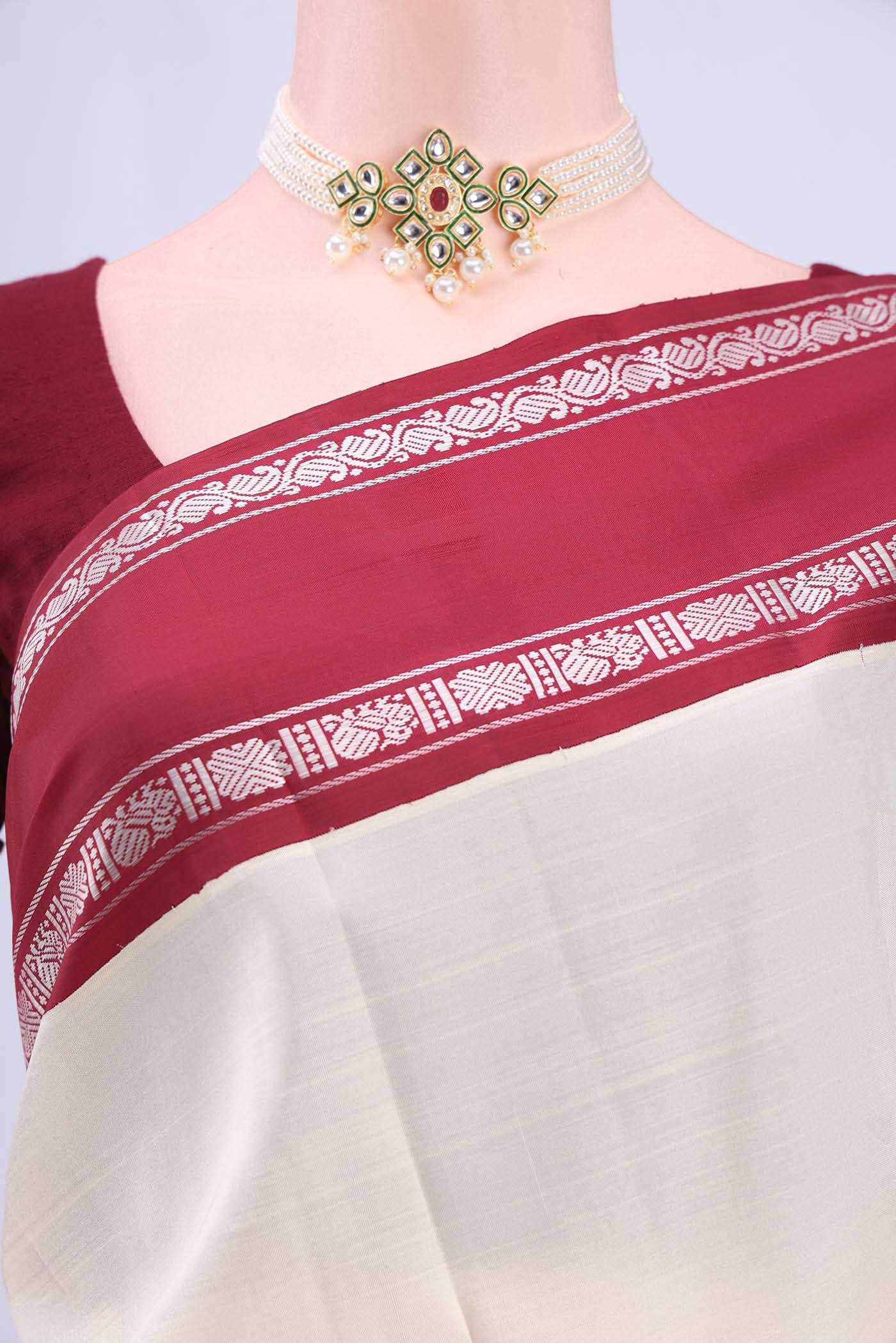 Off White Kanchipuram Silk Saree