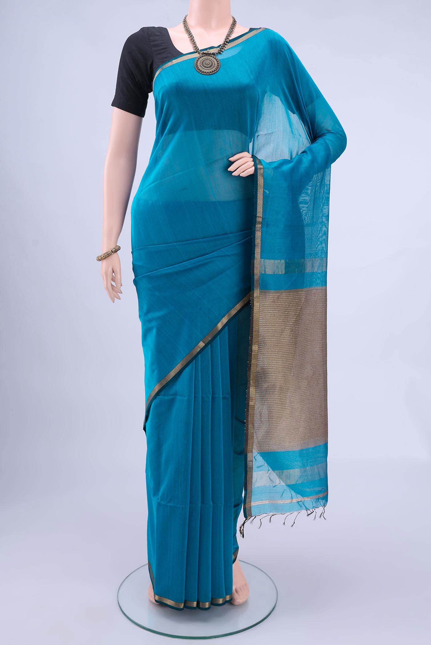 Blue Maheshwari Silk Saree