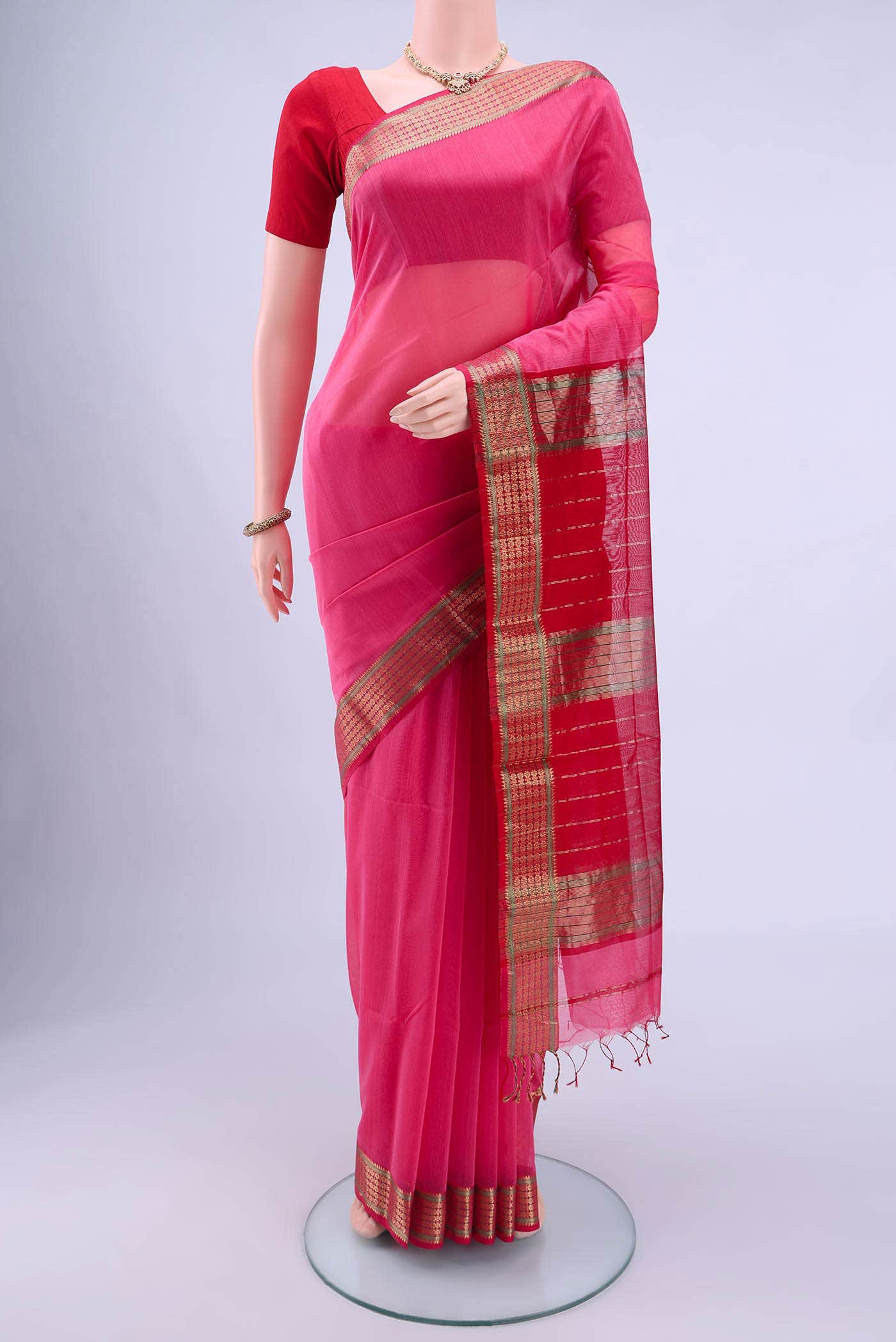 Imperial Pink Maheshwari Silk Cotton Saree
