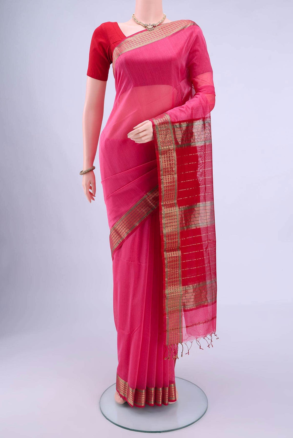 Imperial Pink Maheshwari Silk Cotton Saree