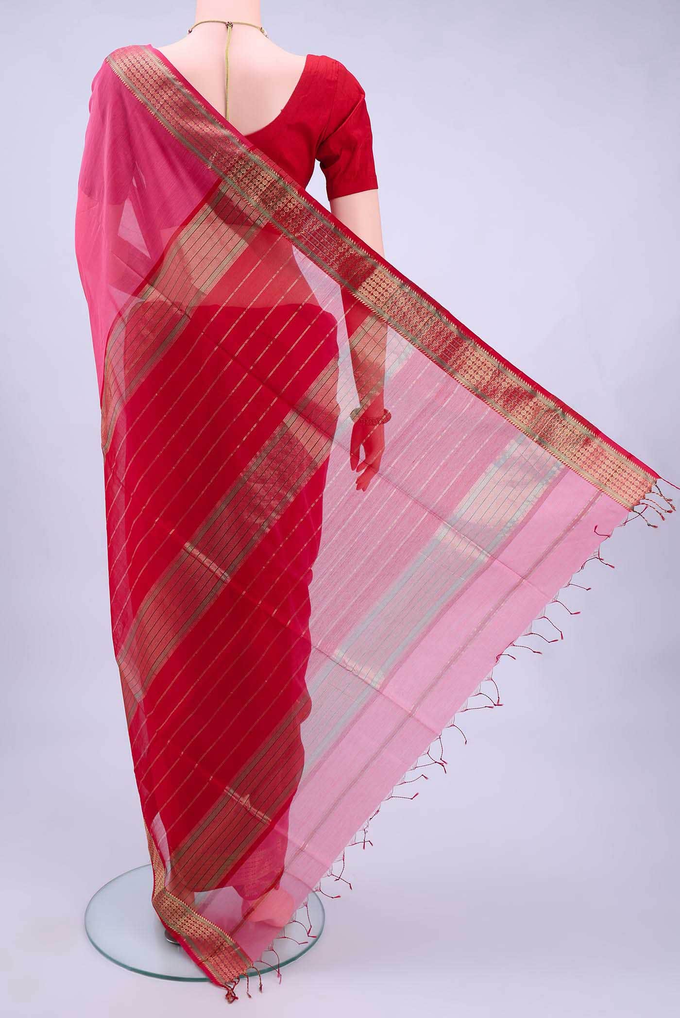 Imperial Pink Maheshwari Silk Cotton Saree