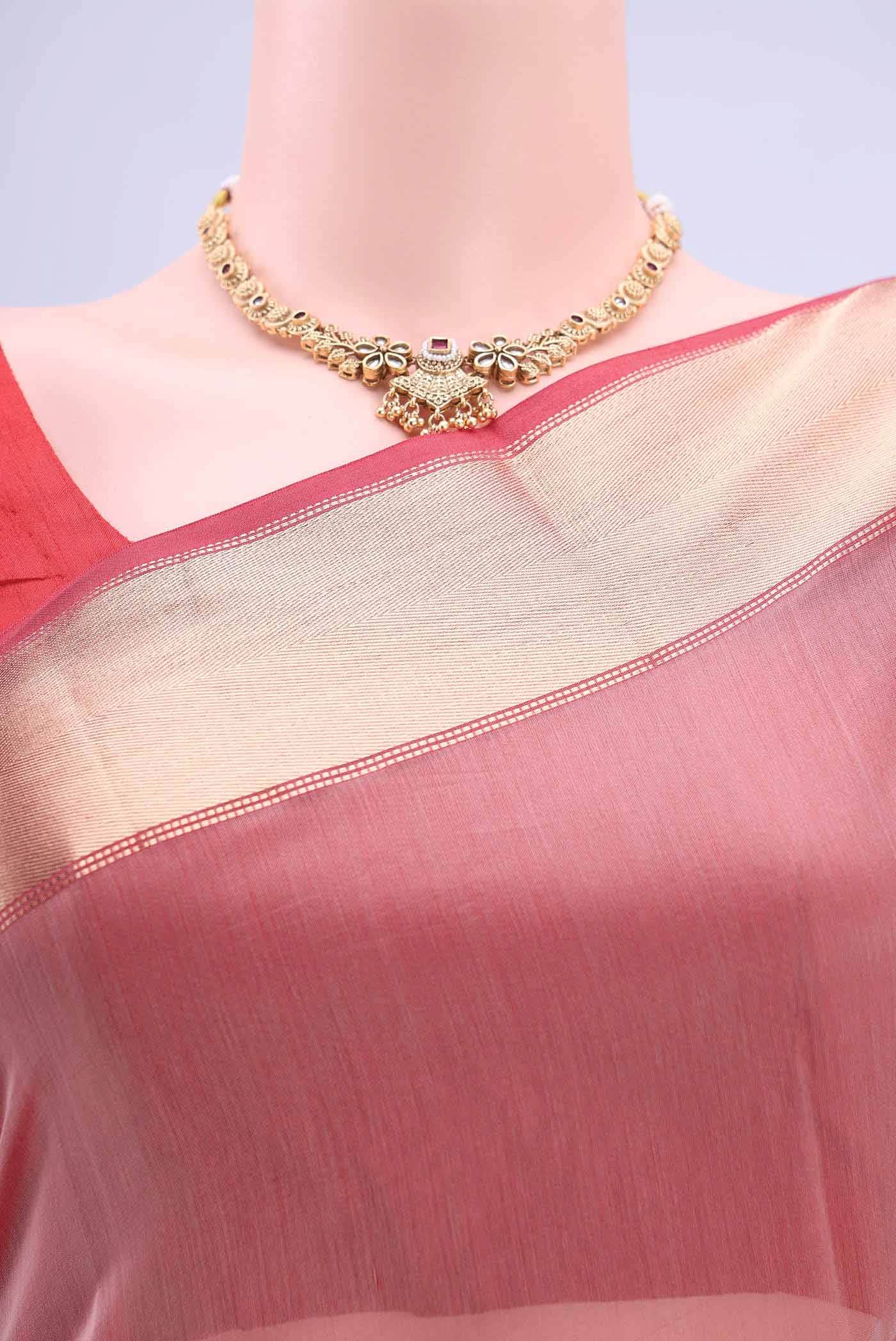 Peach Maheshwari Silk Cotton Saree