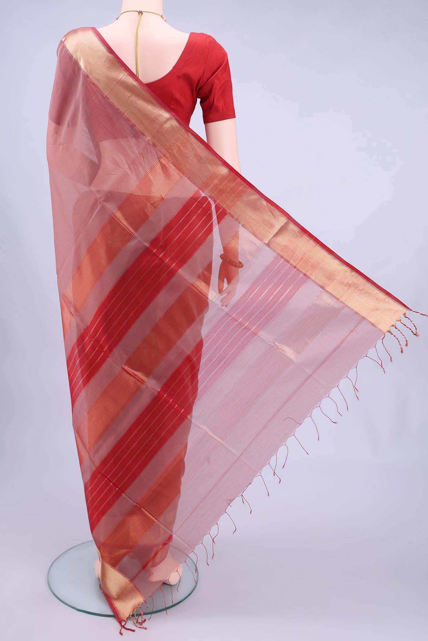 Peach Maheshwari Silk Cotton Saree