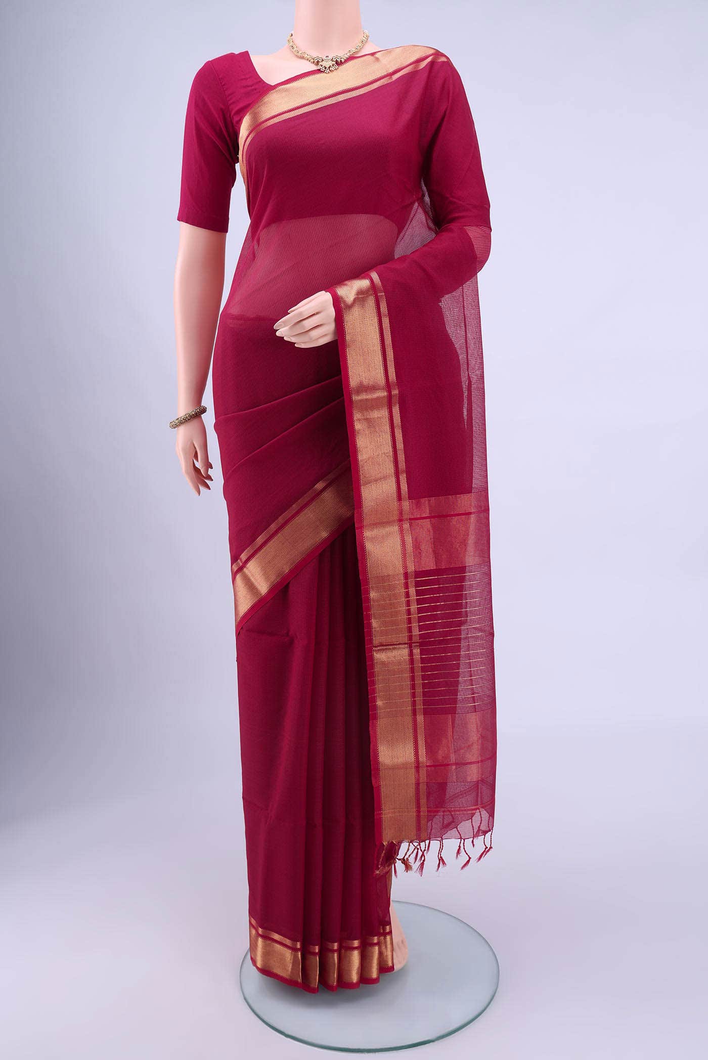 Maroon Maheshwari Silk Cotton Saree