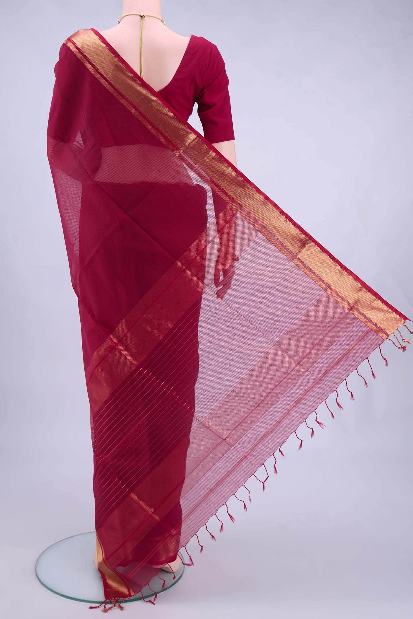 Maroon Maheshwari Silk Cotton Saree