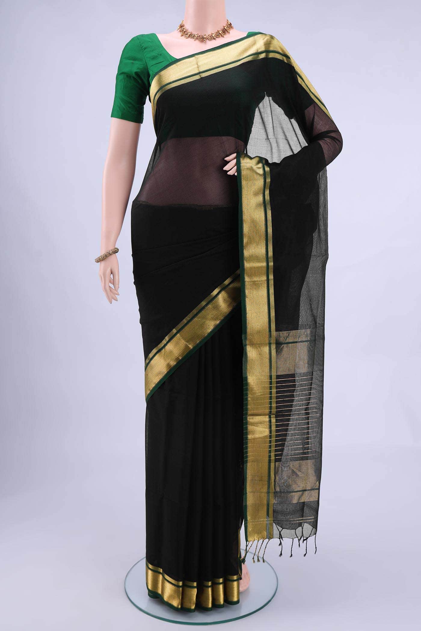 Black Maheshwari Silk Cotton Saree