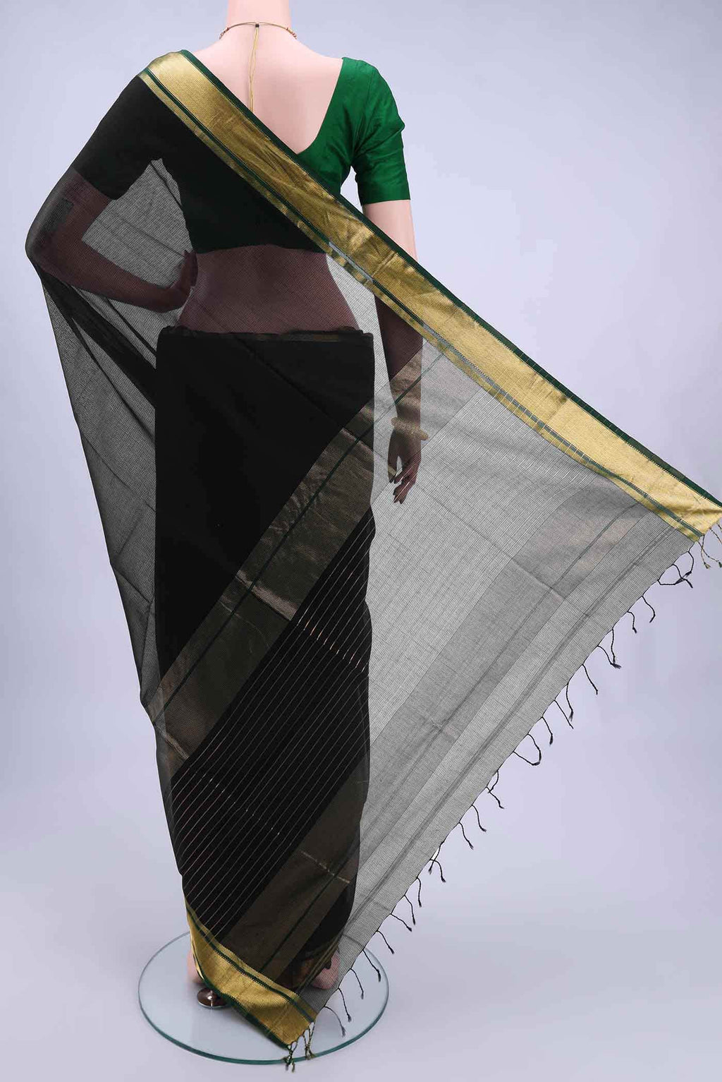 Black Maheshwari Silk Cotton Saree