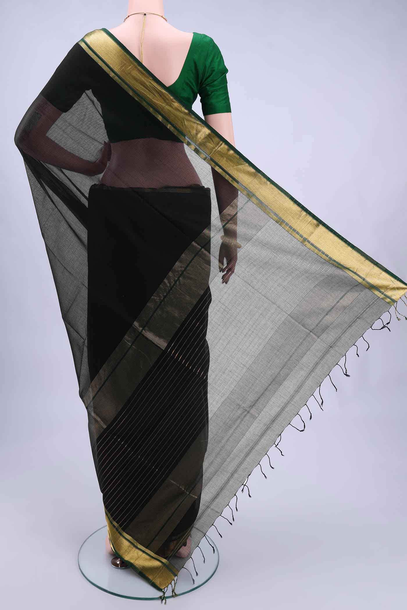 Black Maheshwari Silk Cotton Saree