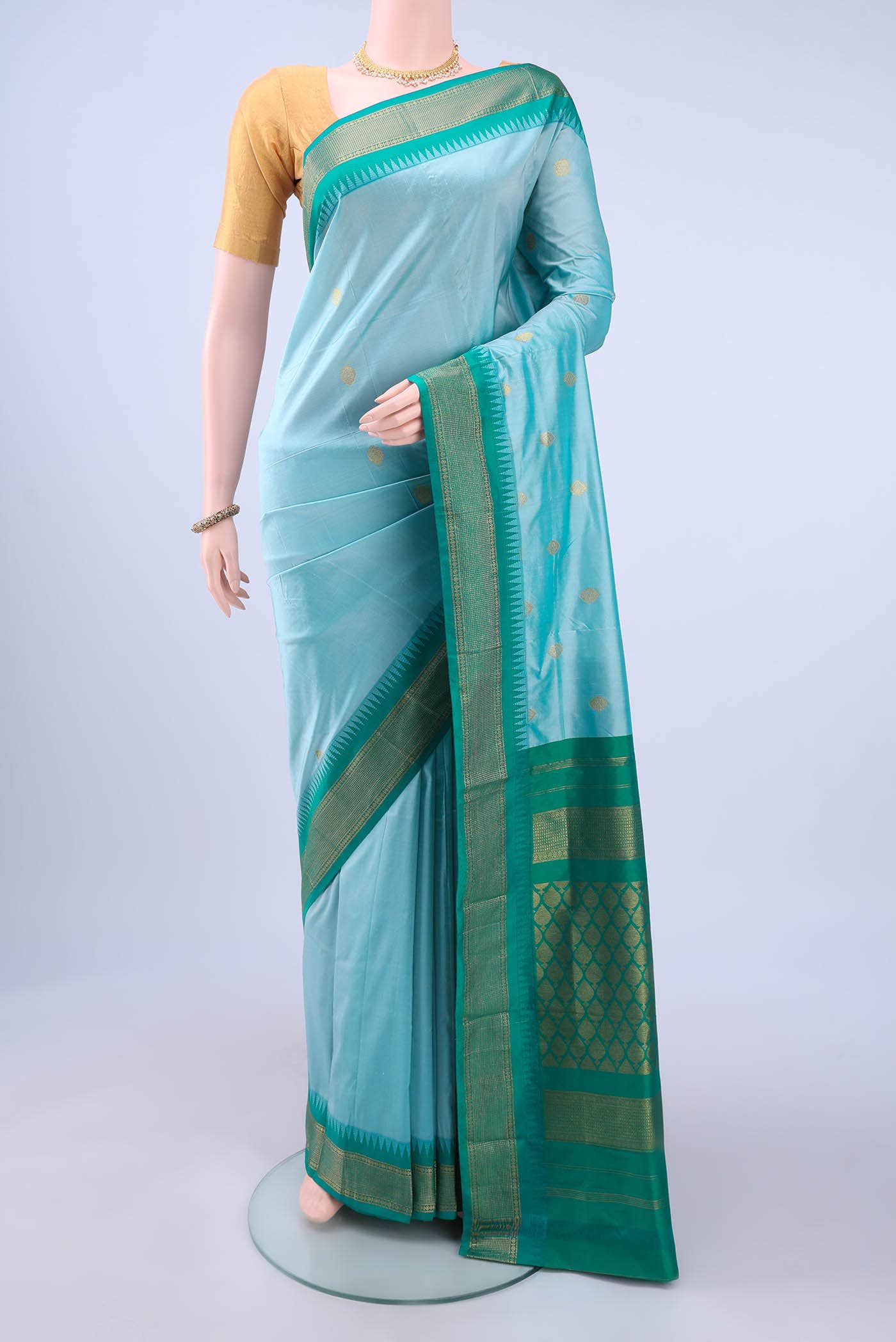 Sky Blue Blended Bangalore Silk - kadyal Saree