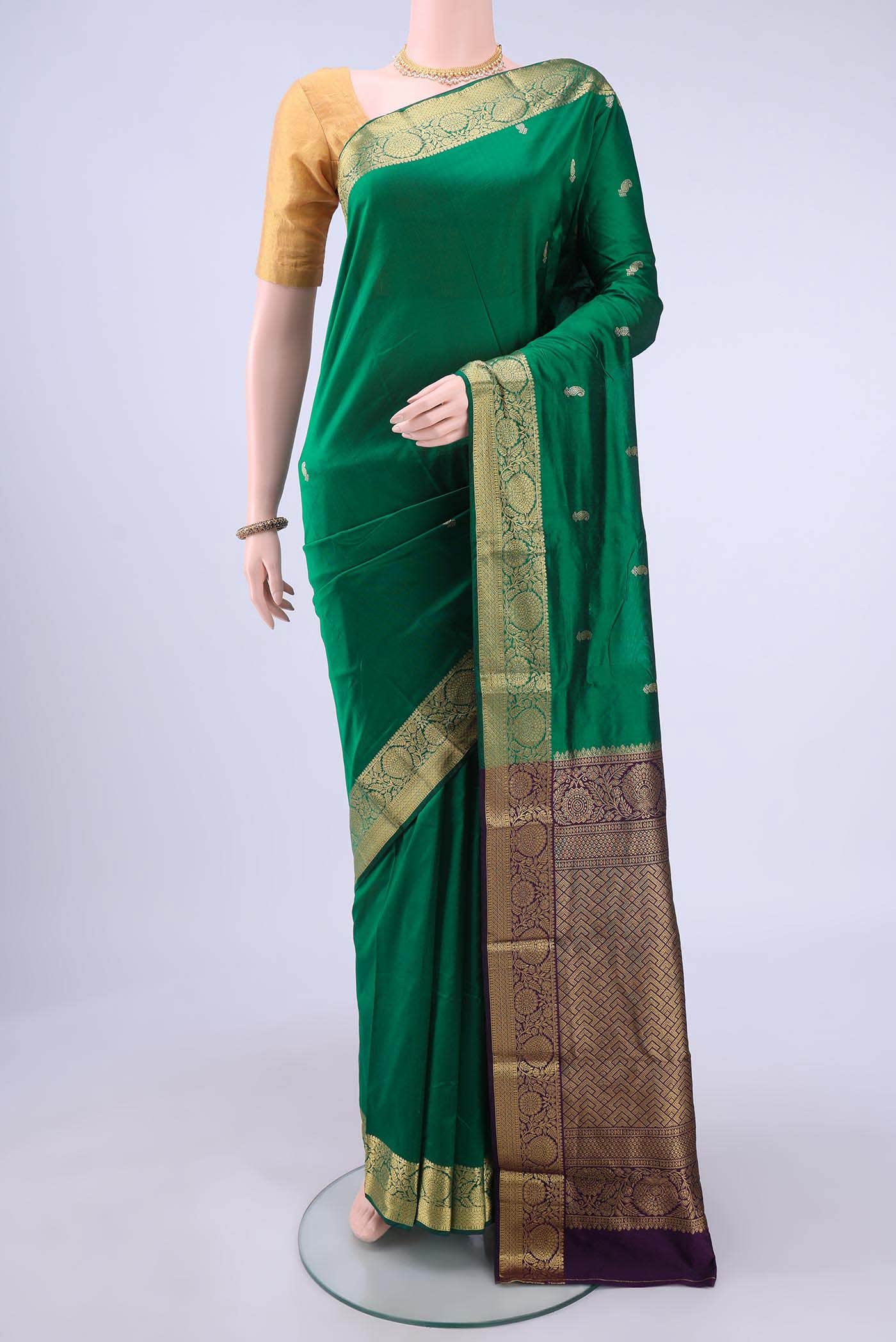 Bottle Green Blended Bangalore Silk - kadyal Saree