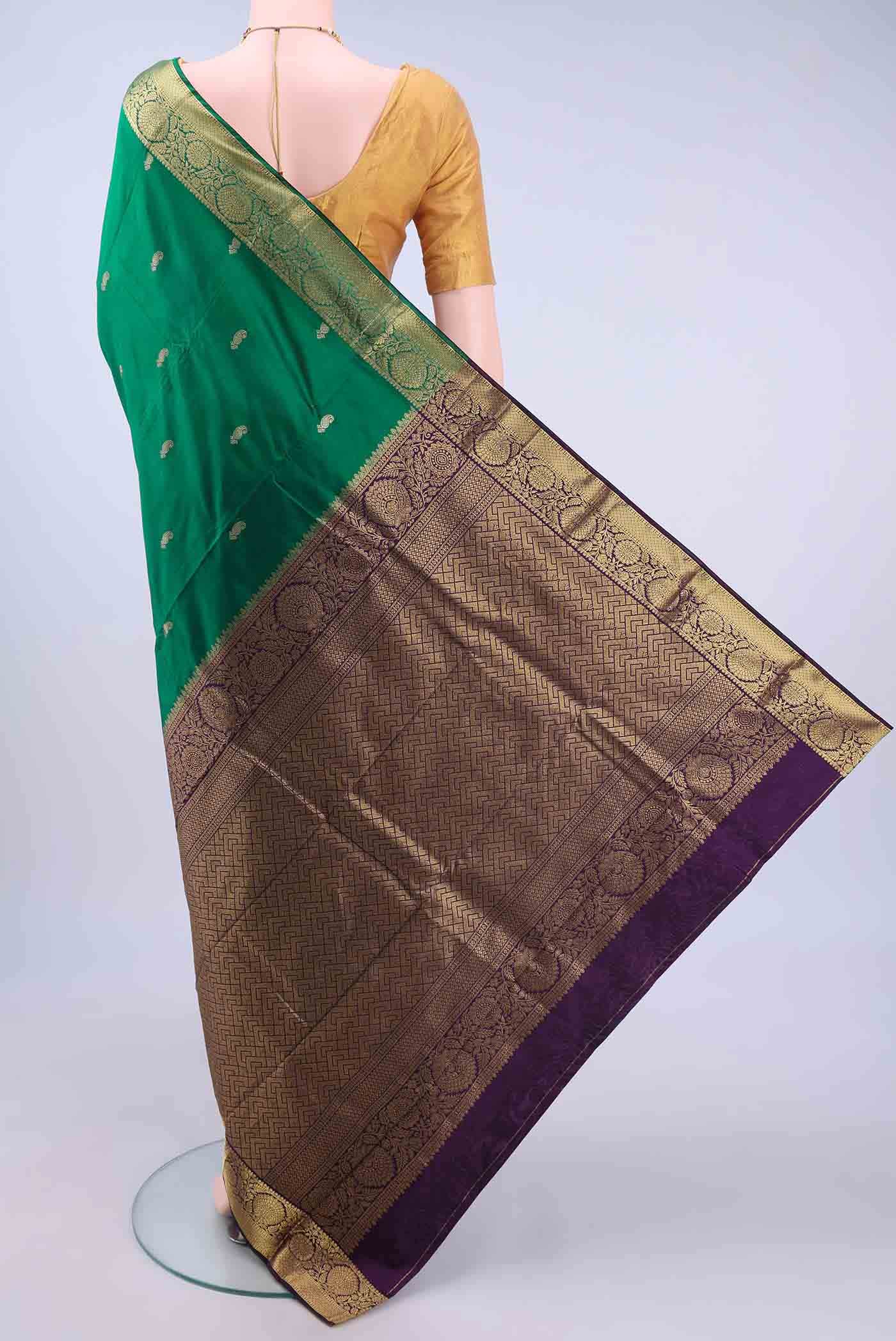 Bottle Green Blended Bangalore Silk - kadyal Saree