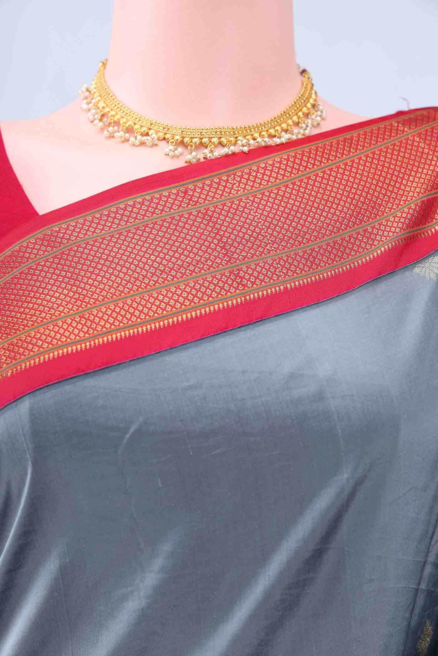 Blue Grey Blended Bangalore Silk - kadyal Saree