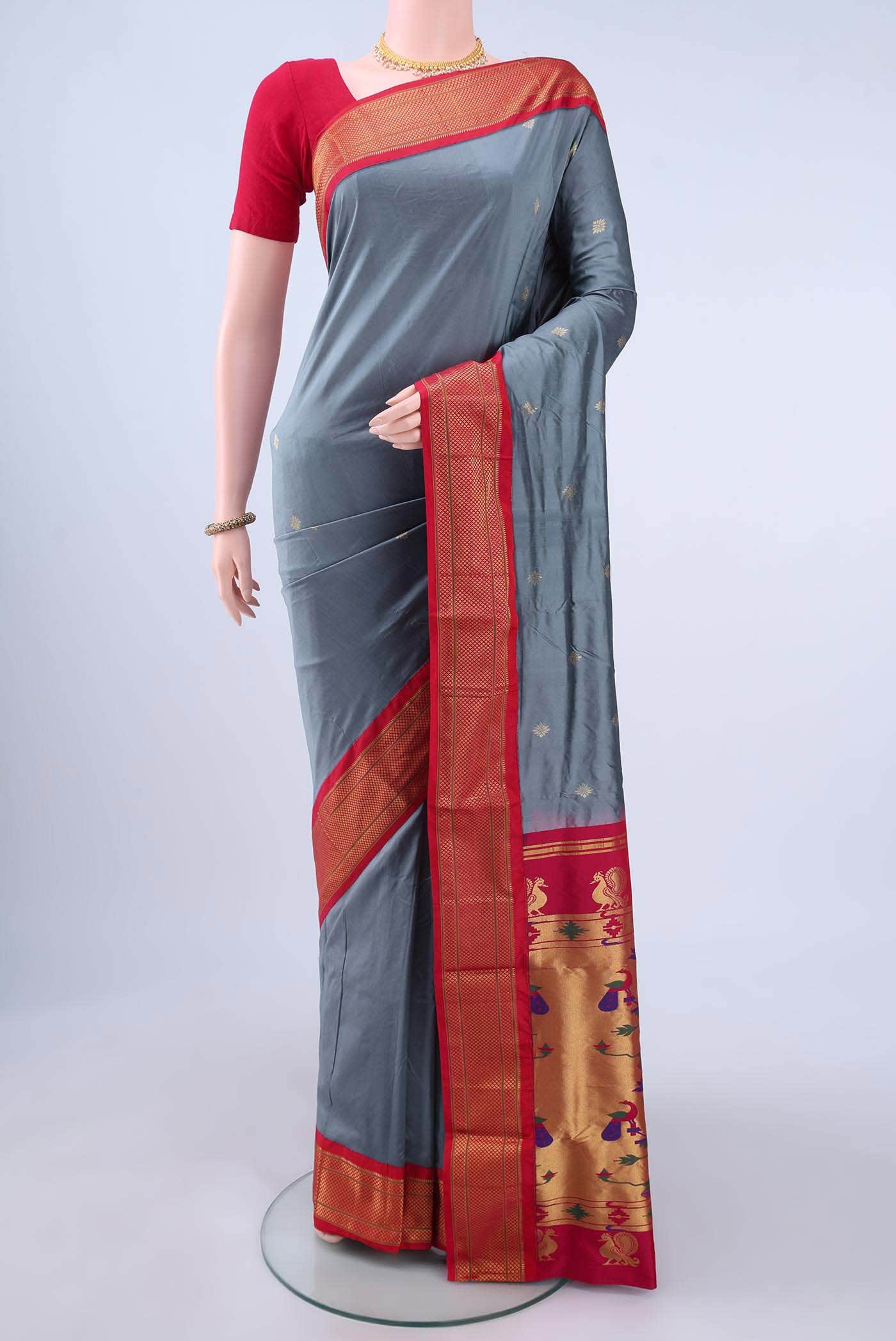Blue Grey Blended Bangalore Silk - kadyal Saree