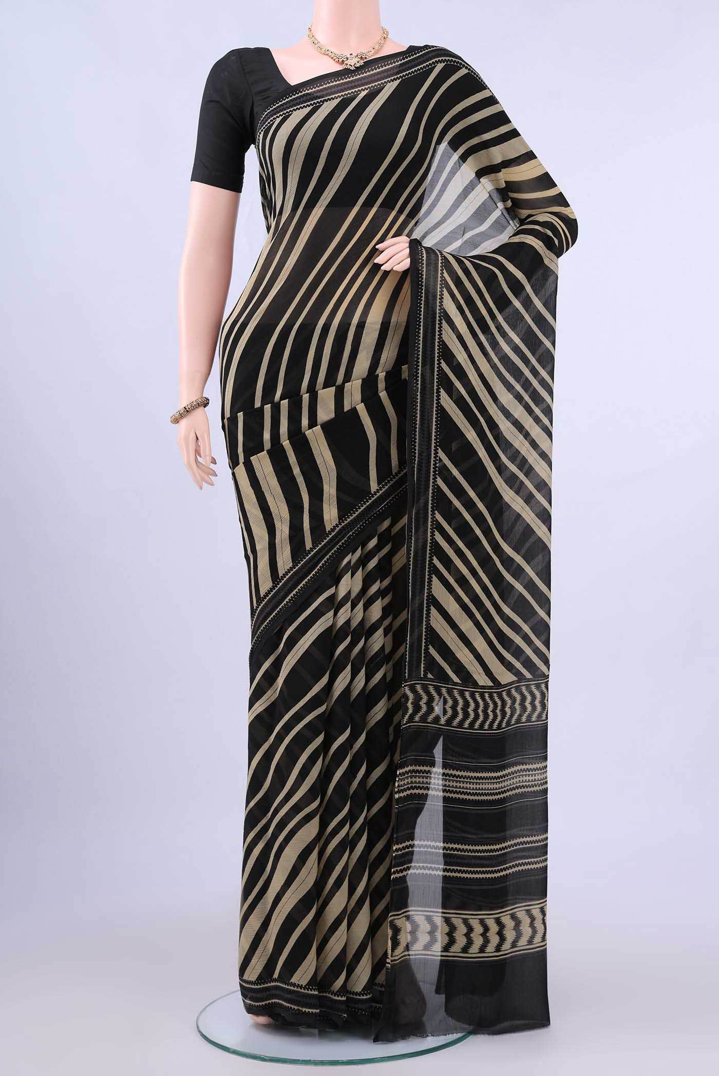 Black Mysore Chiffon Saree