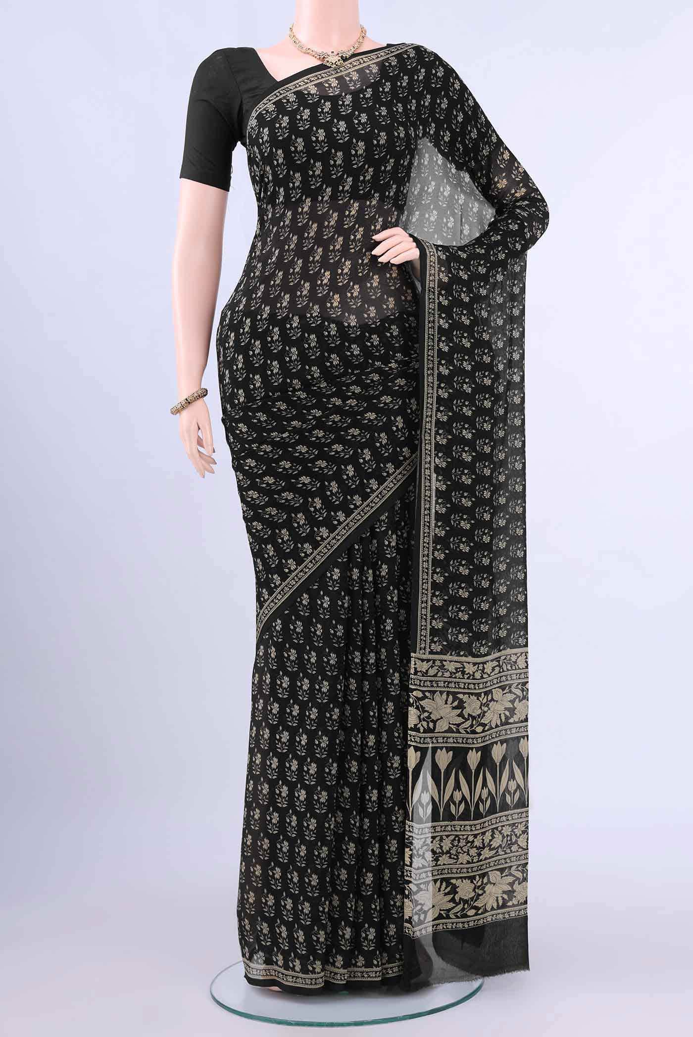 Black Mysore Chiffon Saree