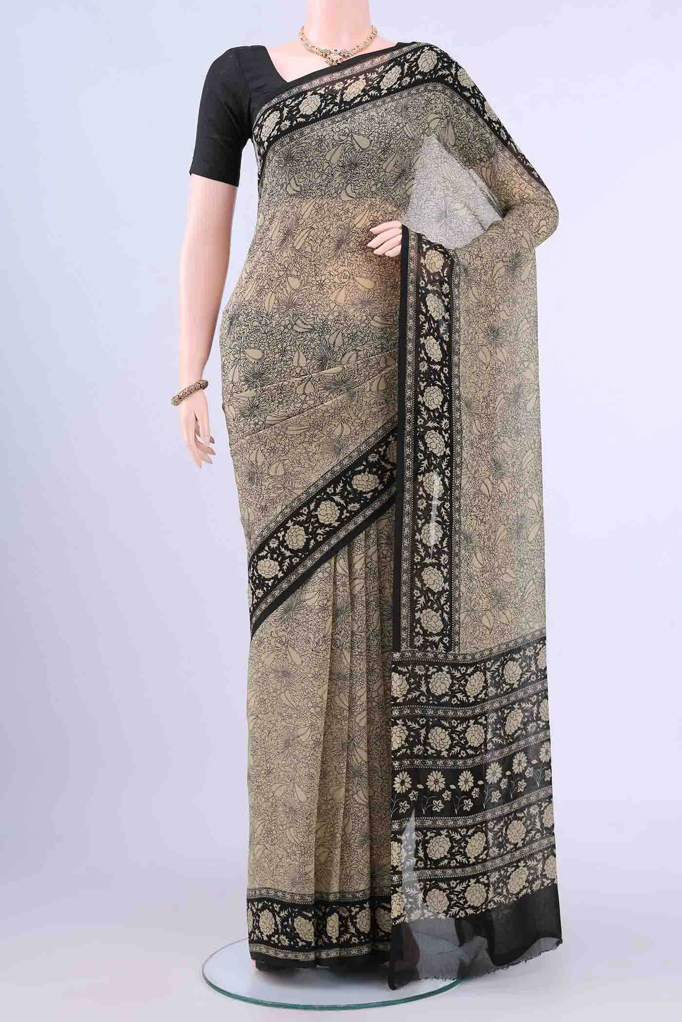 Beige Mysore Chiffon Saree