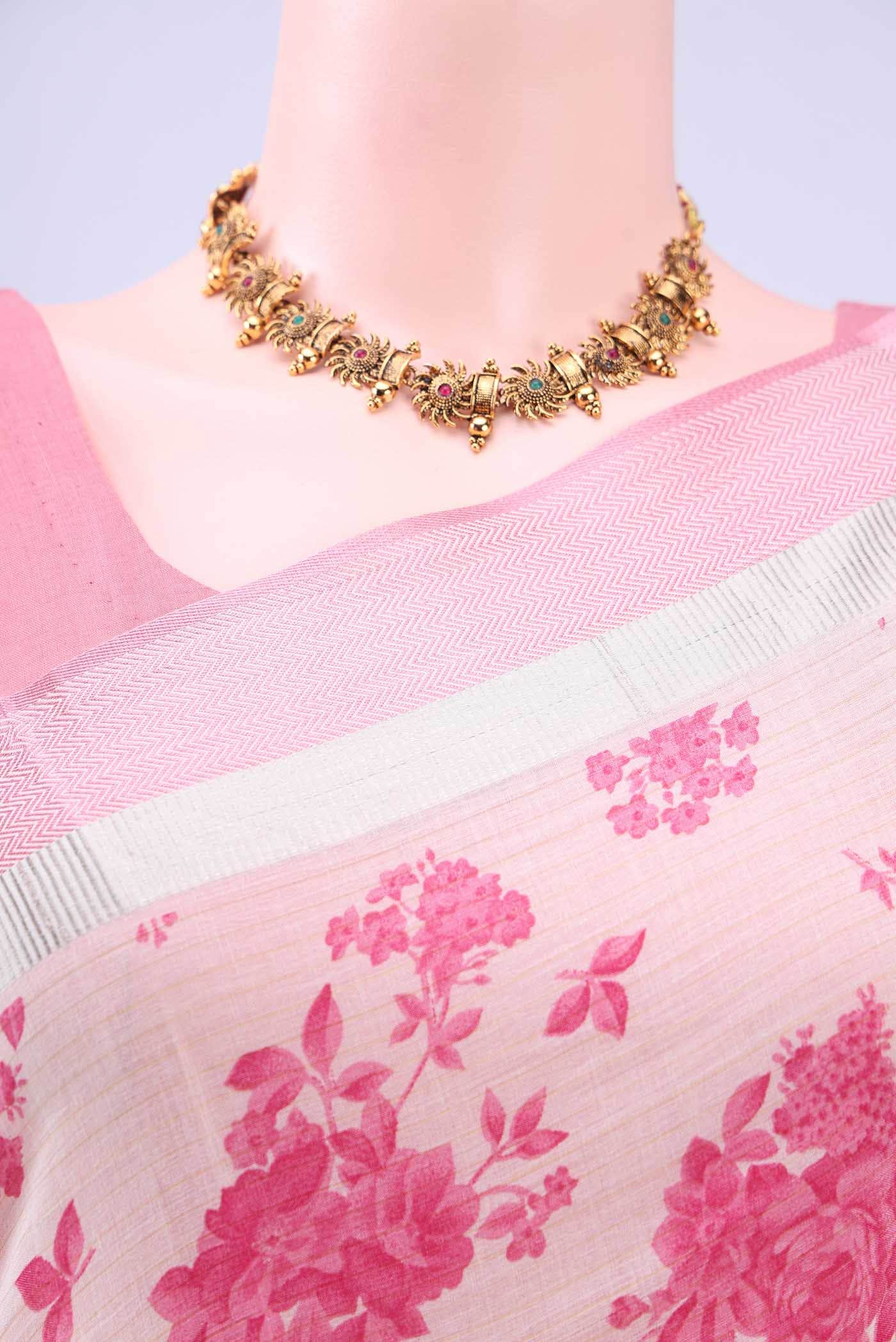 Off White Printed Cotton Saree