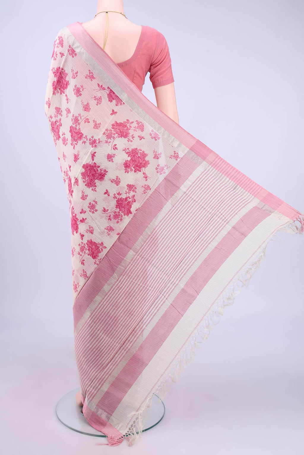 Off White Printed Cotton Saree