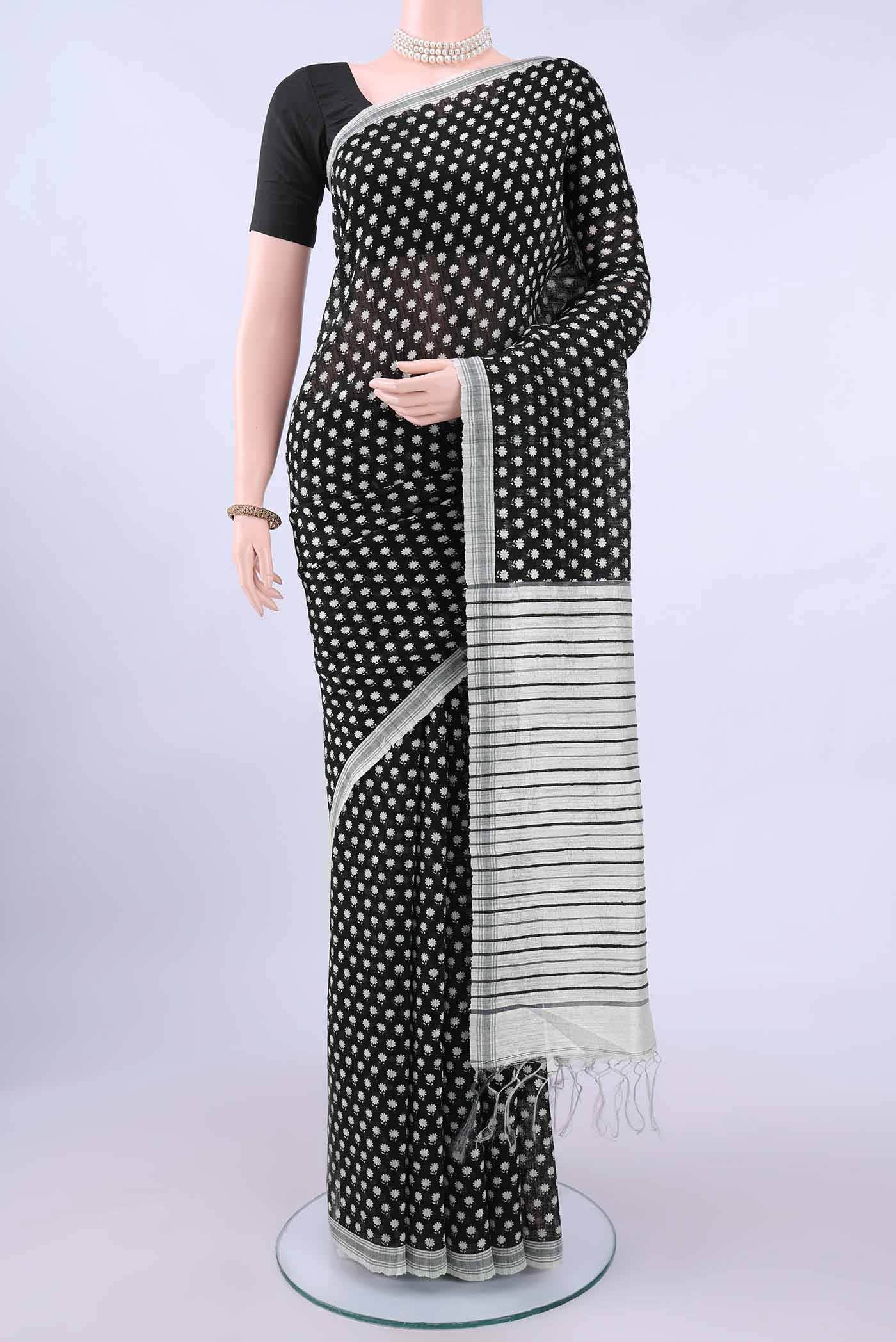 Black Tussar Silk Saree