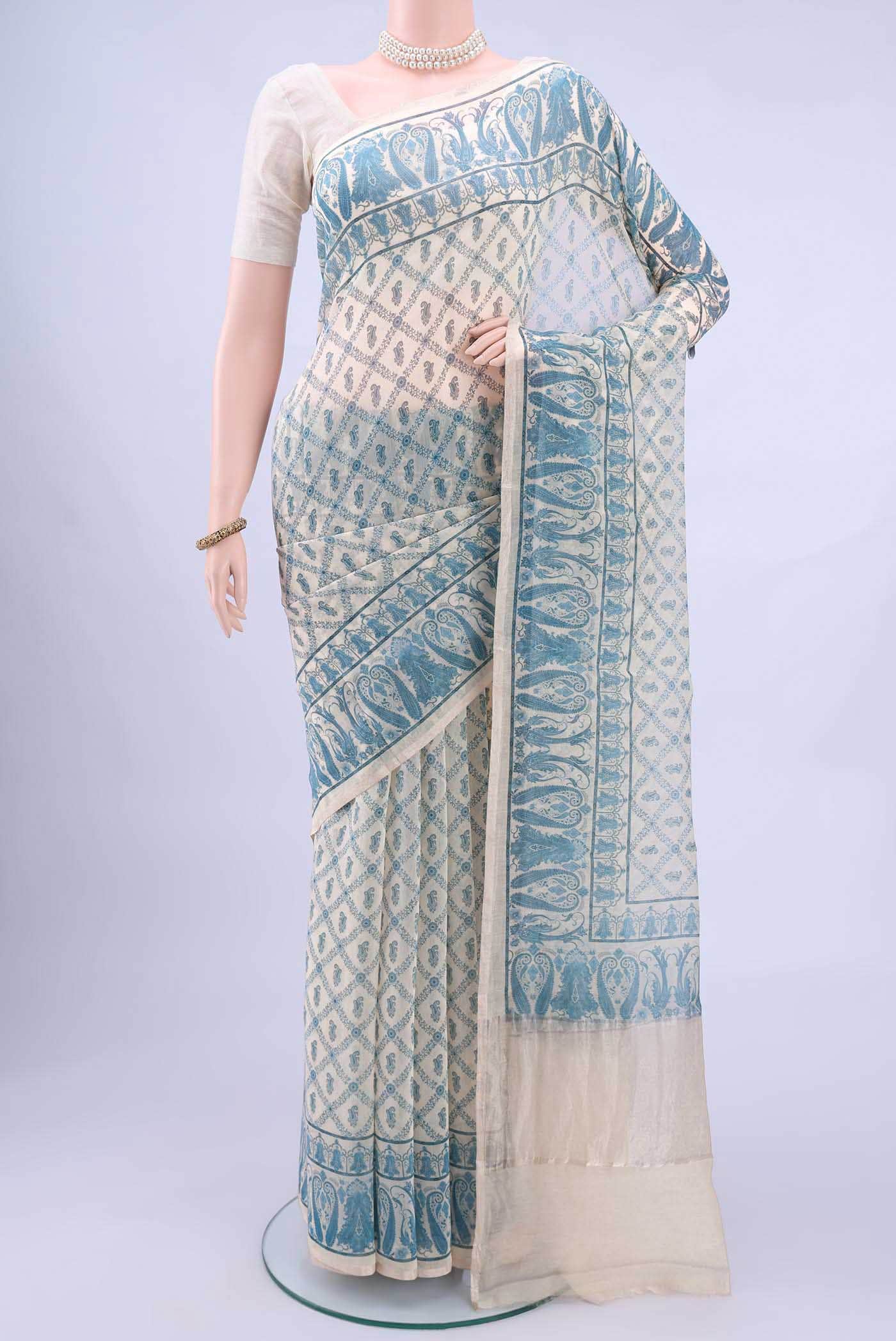 Off White Blended Chanderi Silk Saree