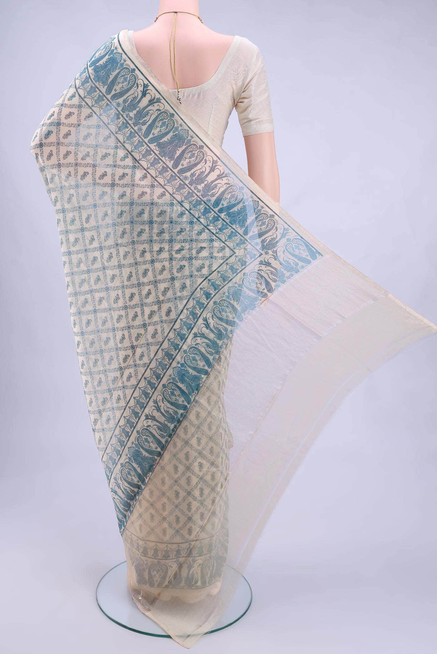 Off White Blended Chanderi Silk Saree