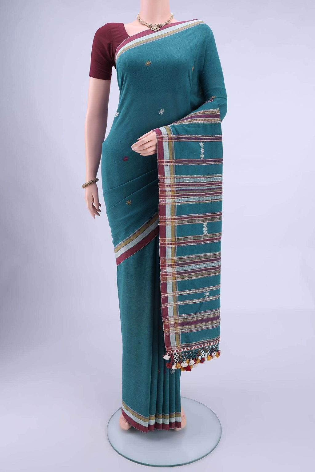 Blue Khadi Cotton Saree