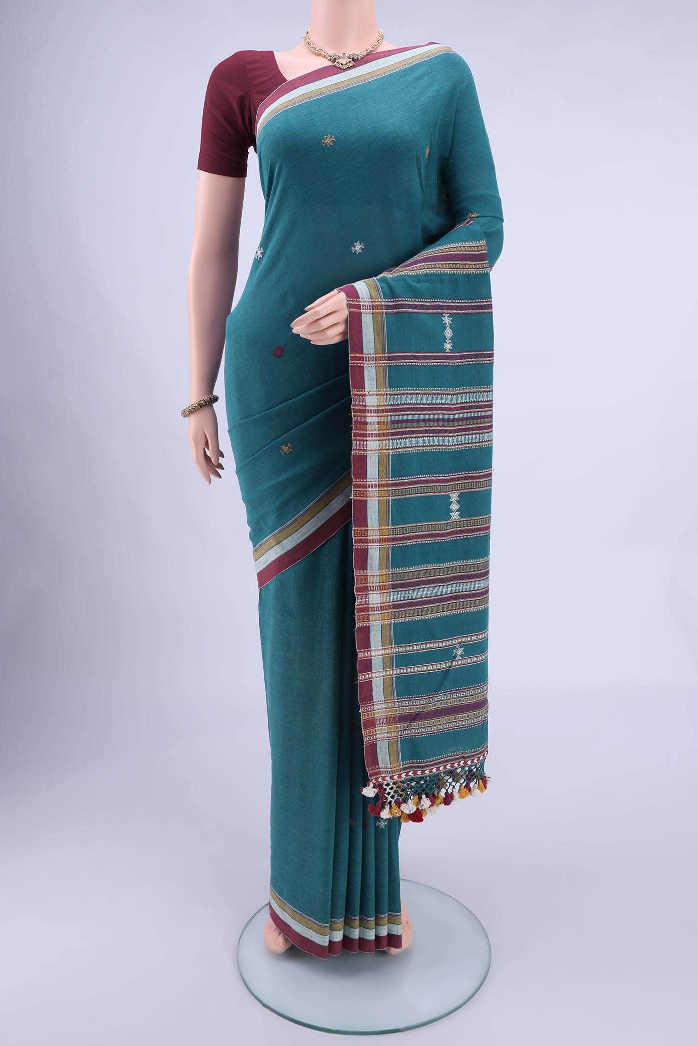Blue Khadi Cotton Saree