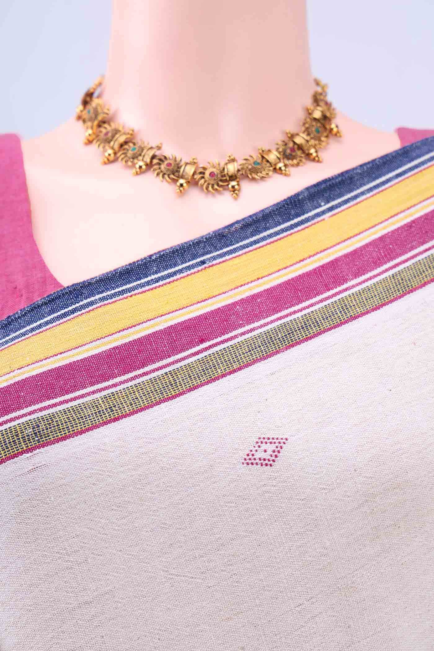 Off White Khadi Cotton Saree