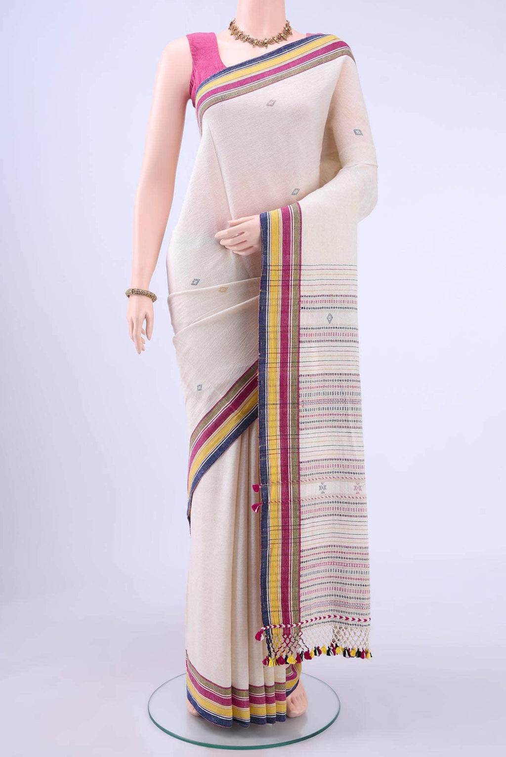 Off White Khadi Cotton Saree