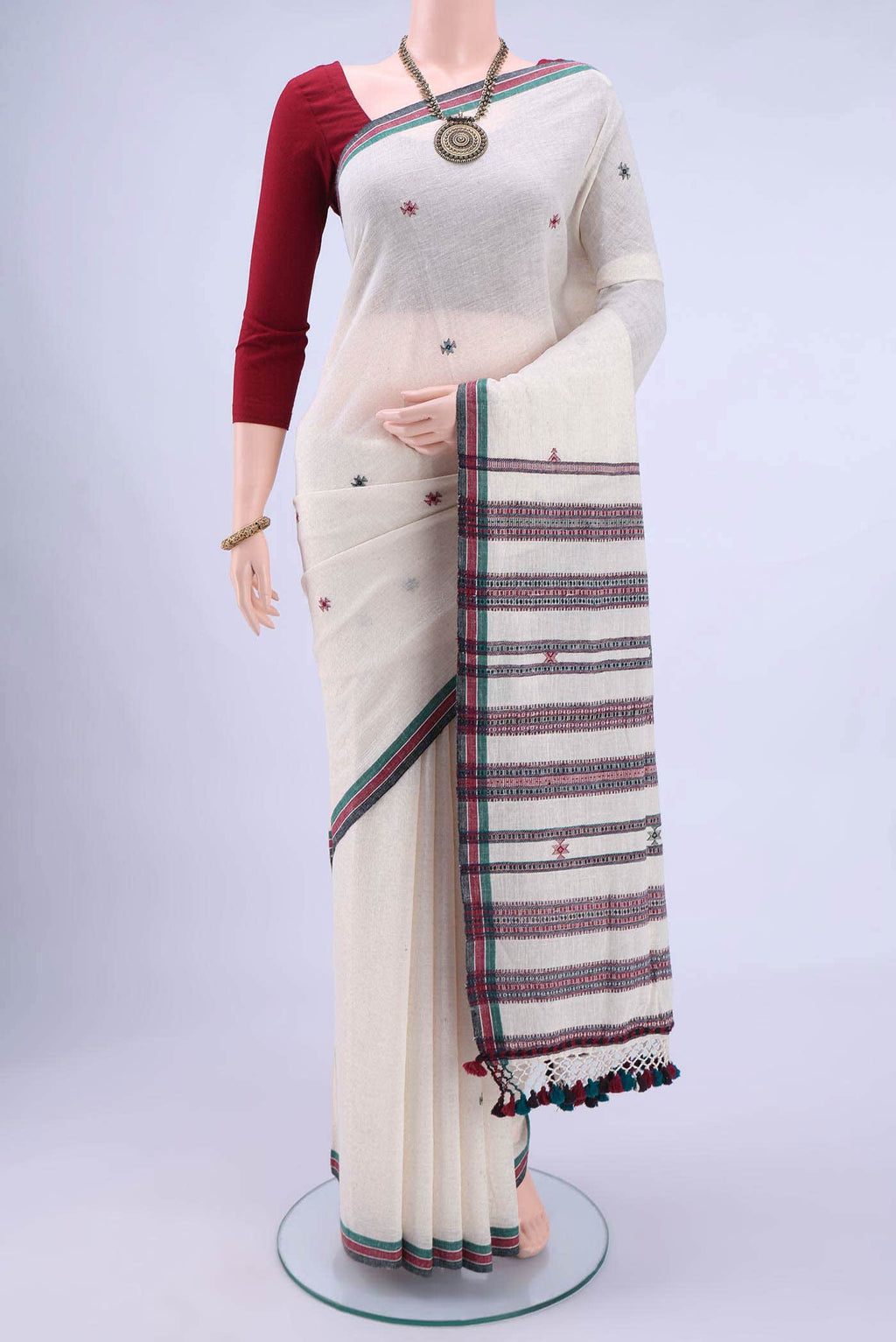 Off White Khadi Cotton Saree