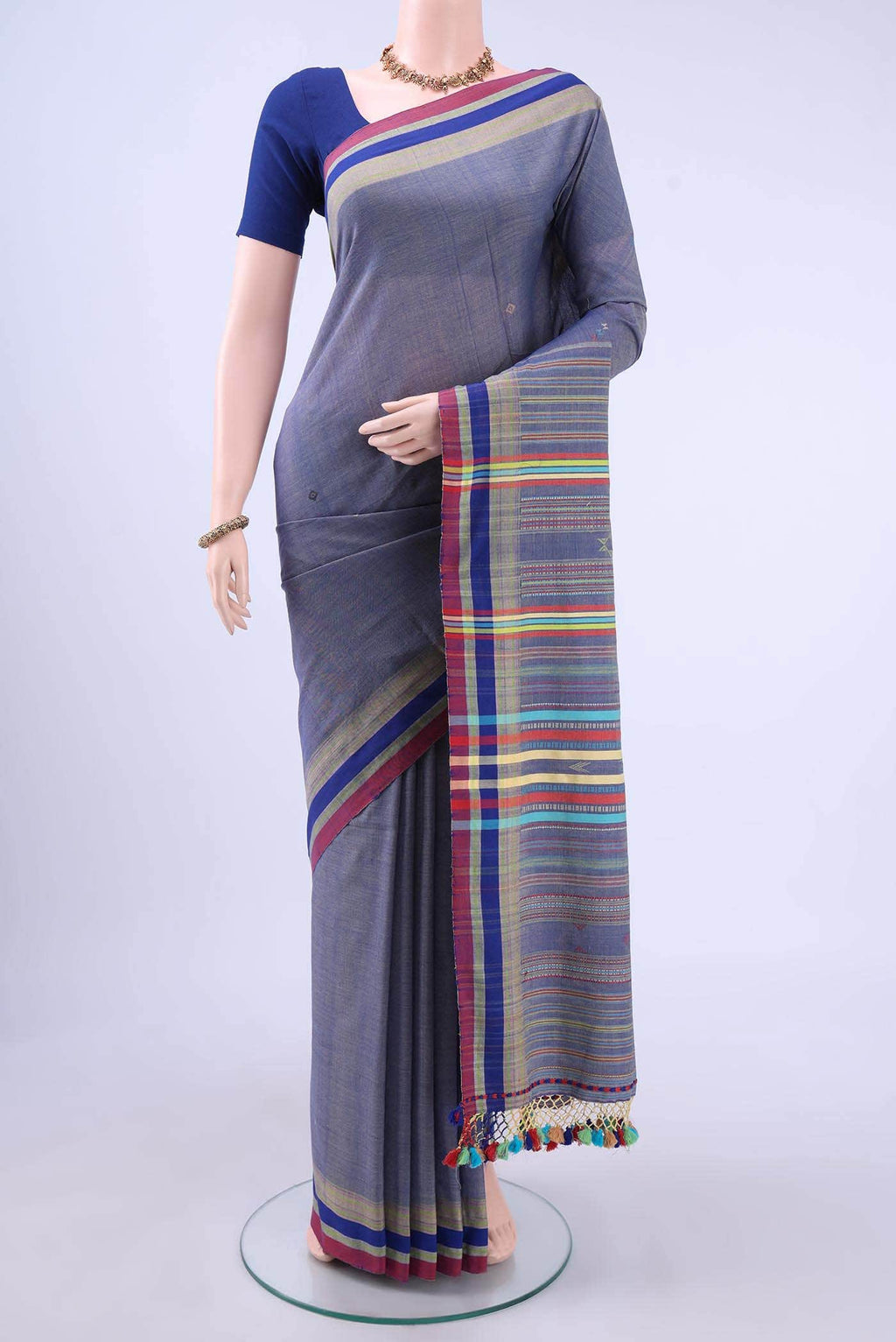 Blue Khadi Cotton Saree