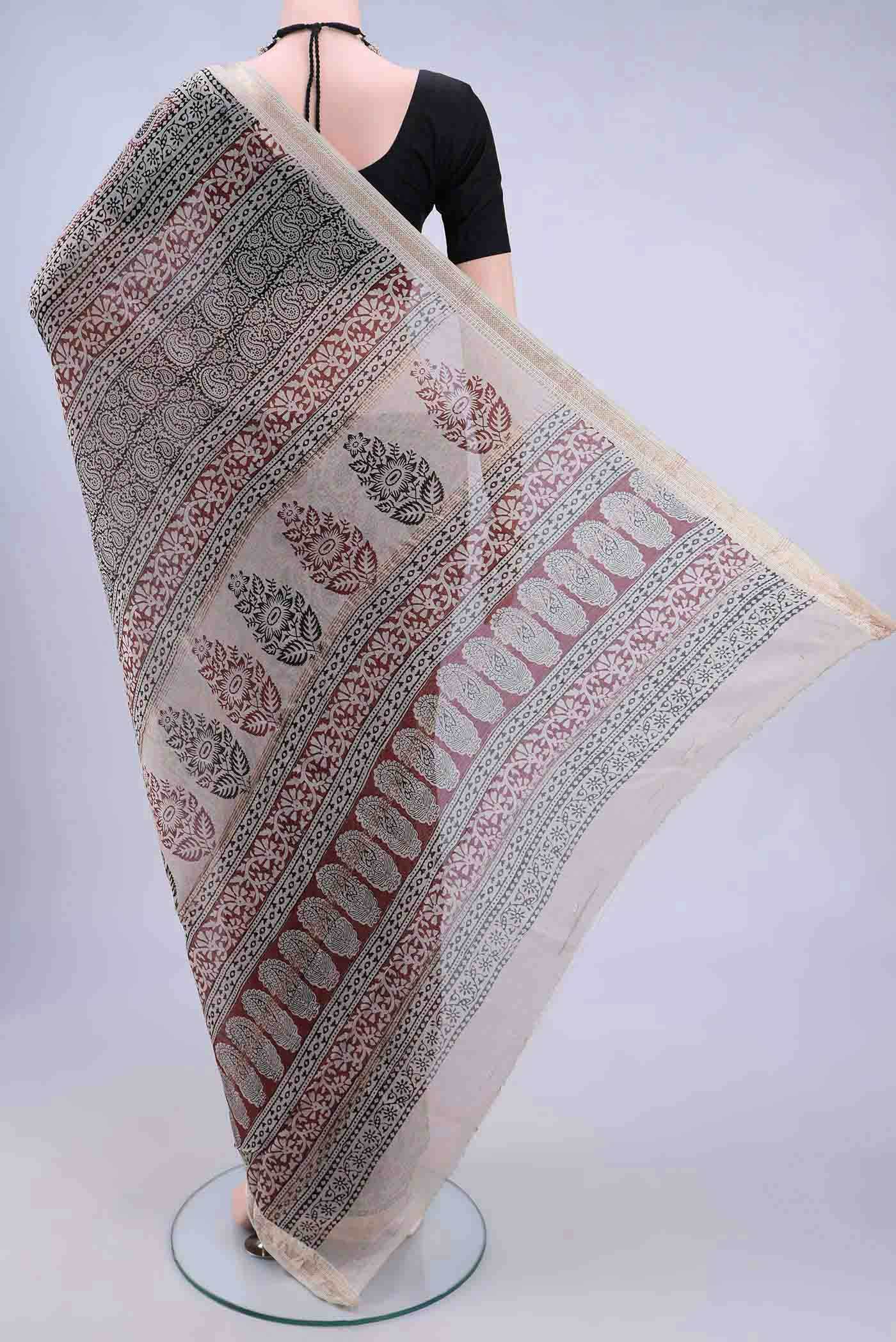 Beige Maheshwari Silk Saree