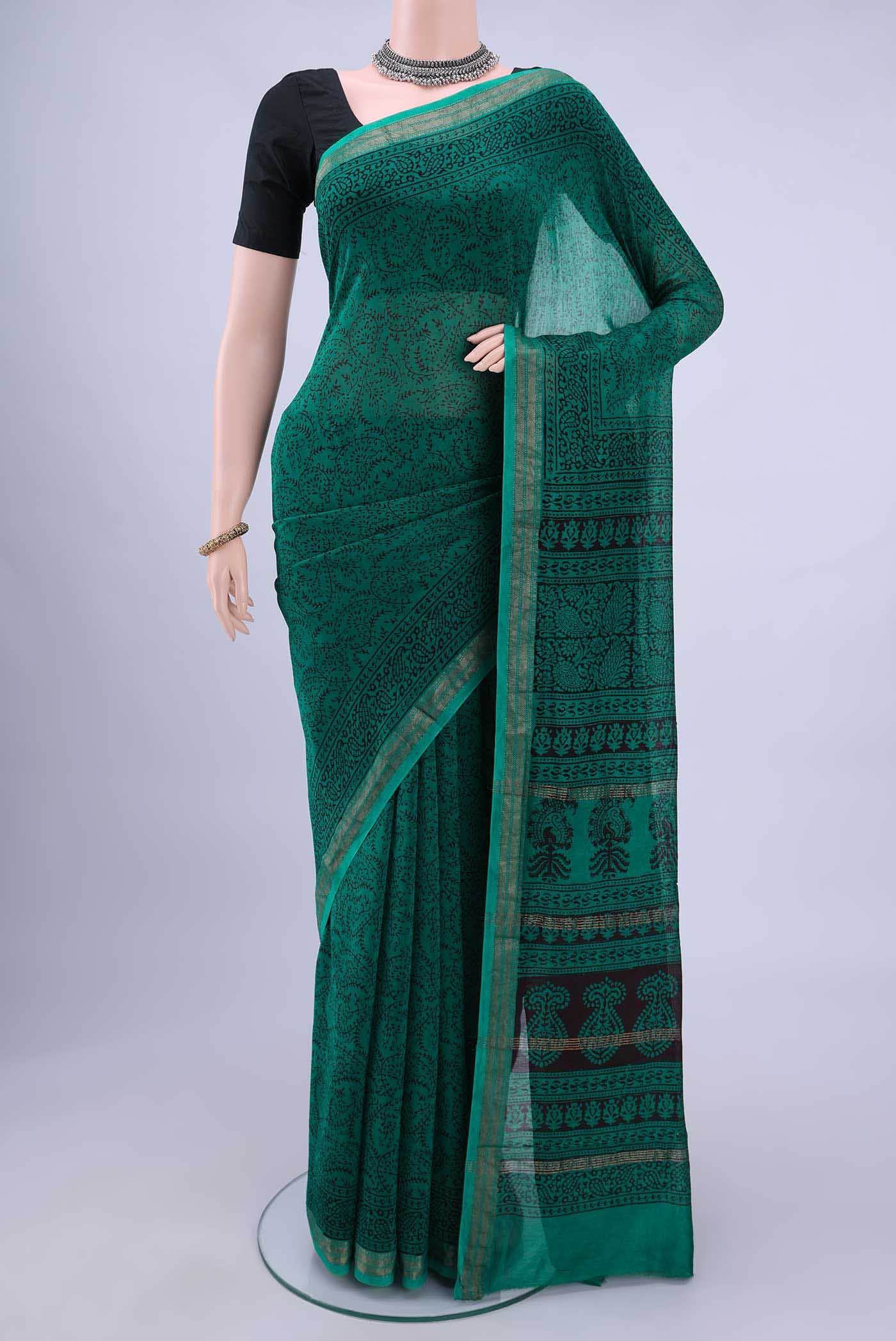 Peacock Blue Maheshwari Silk Saree