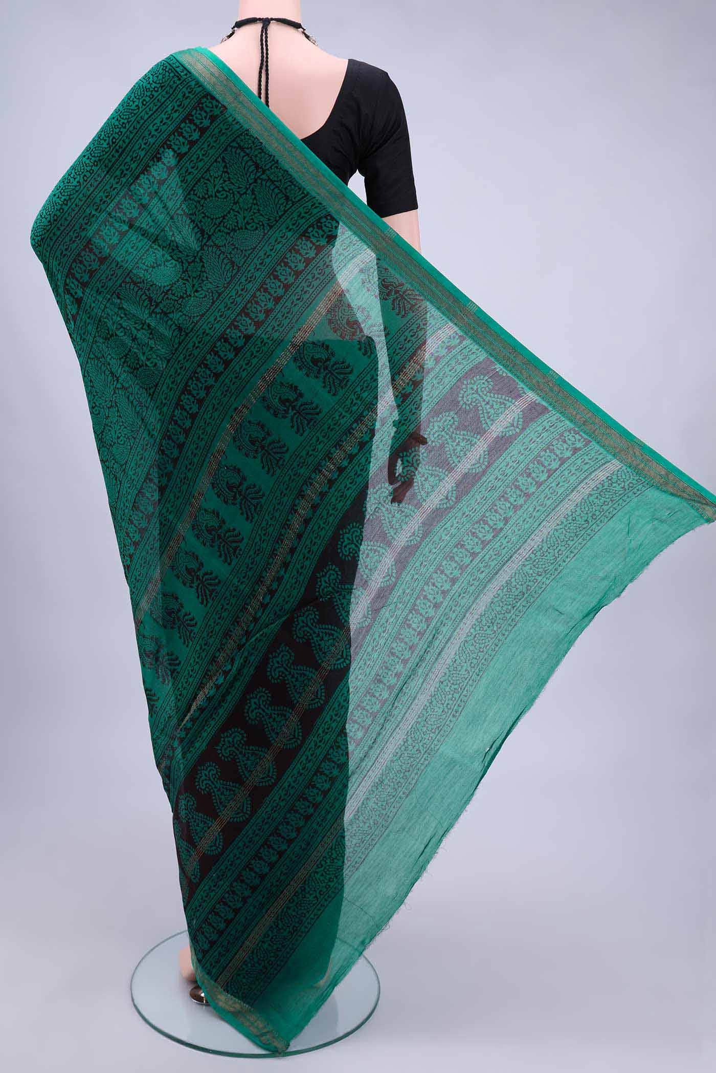 Peacock Blue Maheshwari Silk Saree