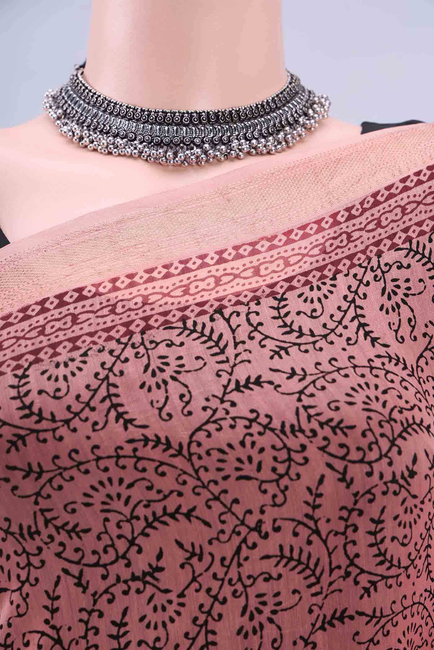 Peach Maheshwari Silk Saree