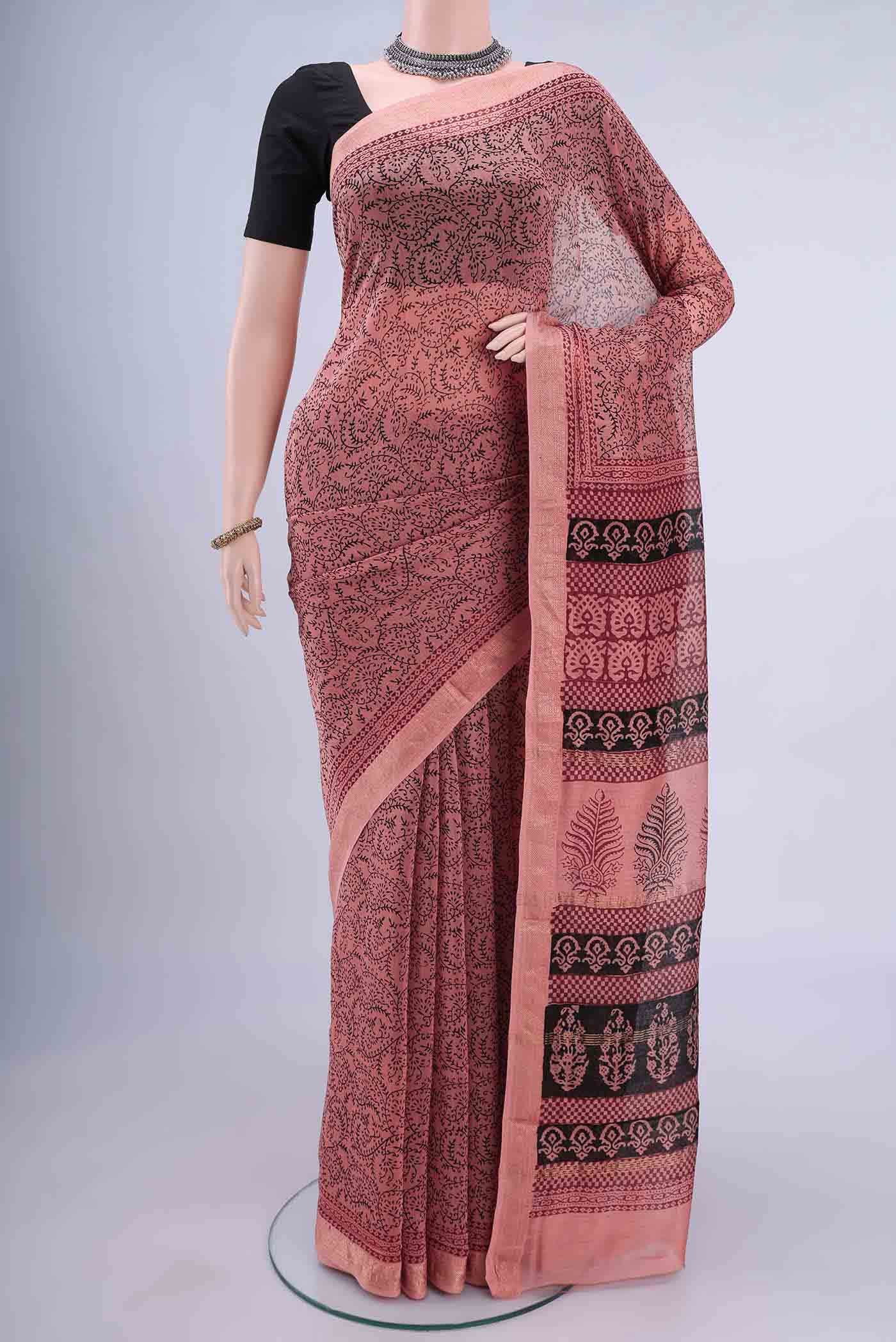 Peach Maheshwari Silk Saree