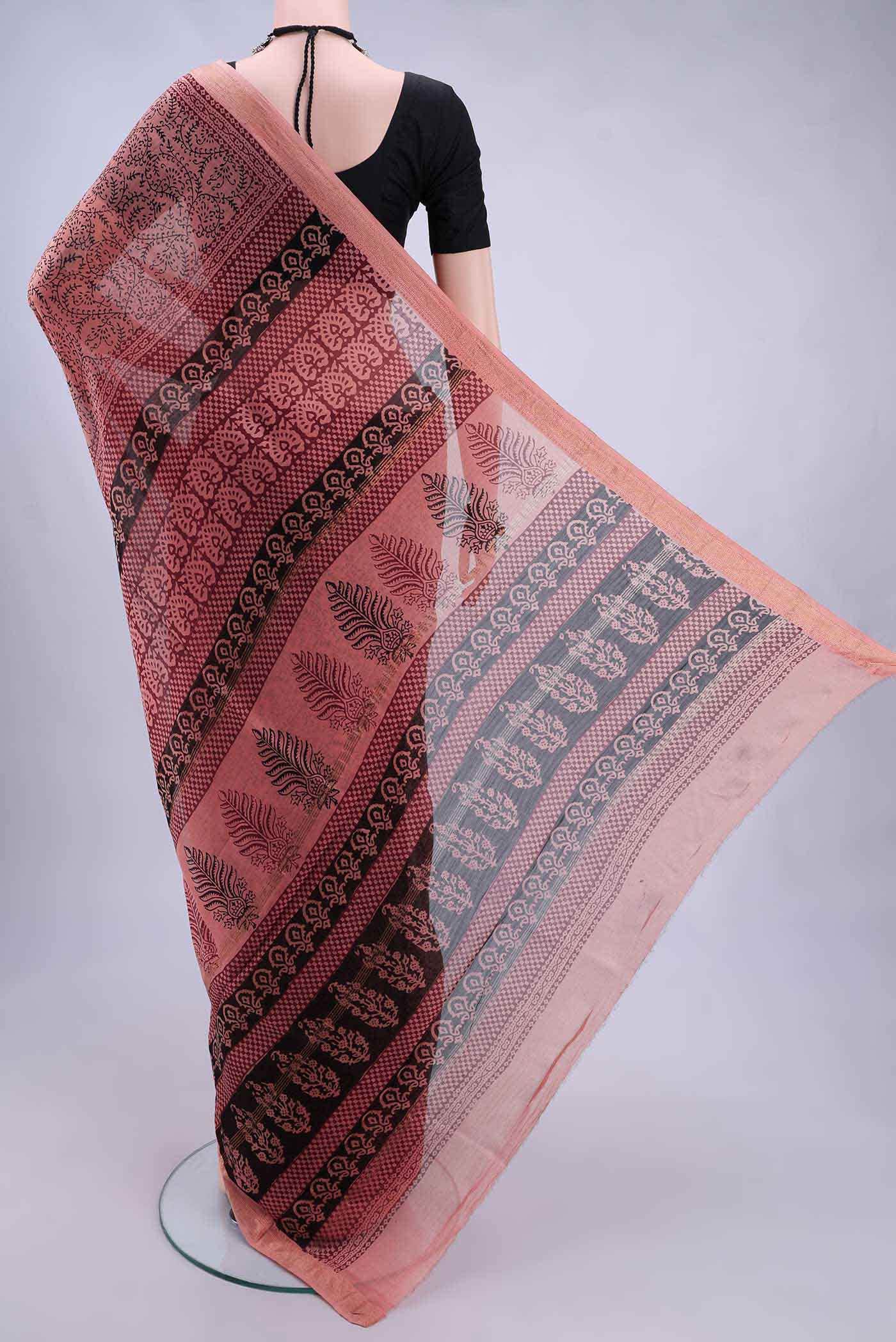 Peach Maheshwari Silk Saree