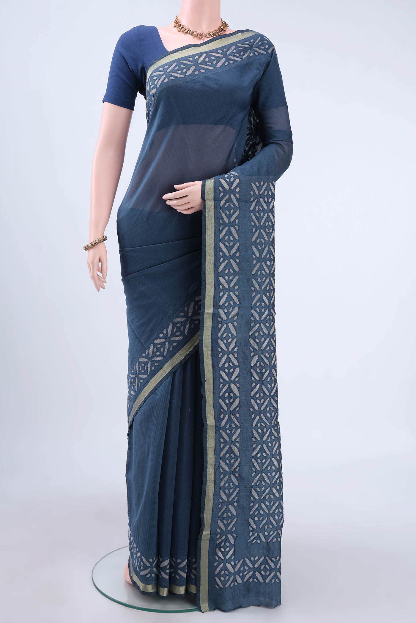Blue Chanderi Silk Saree