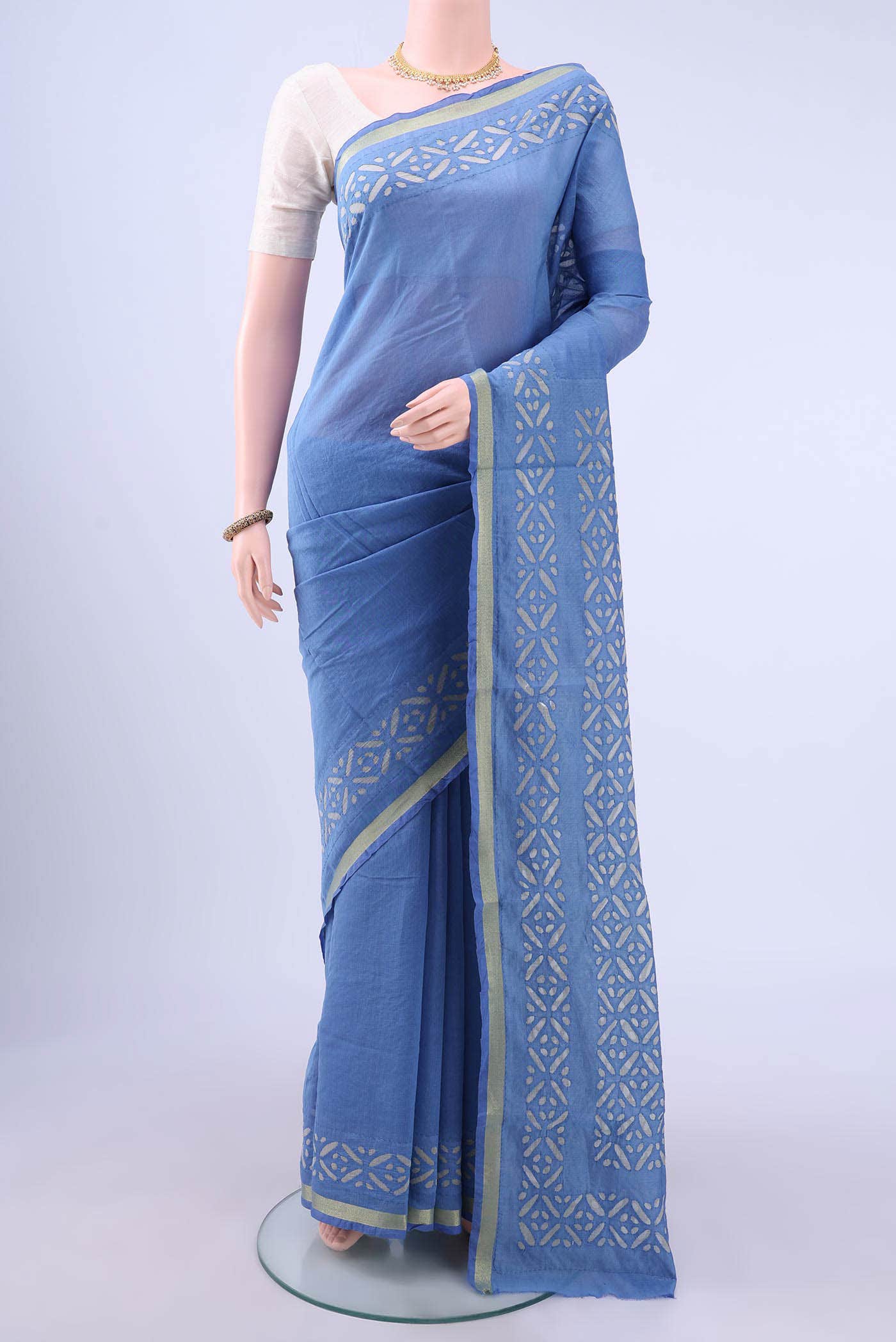 Blue Chanderi Silk Saree