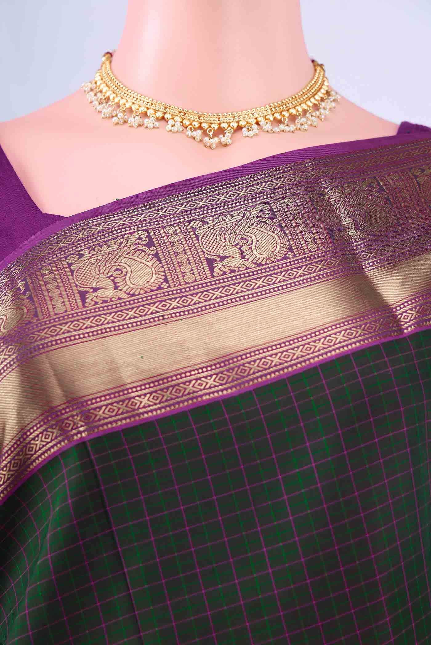 Bottle Green Kanchipuram Silk Saree