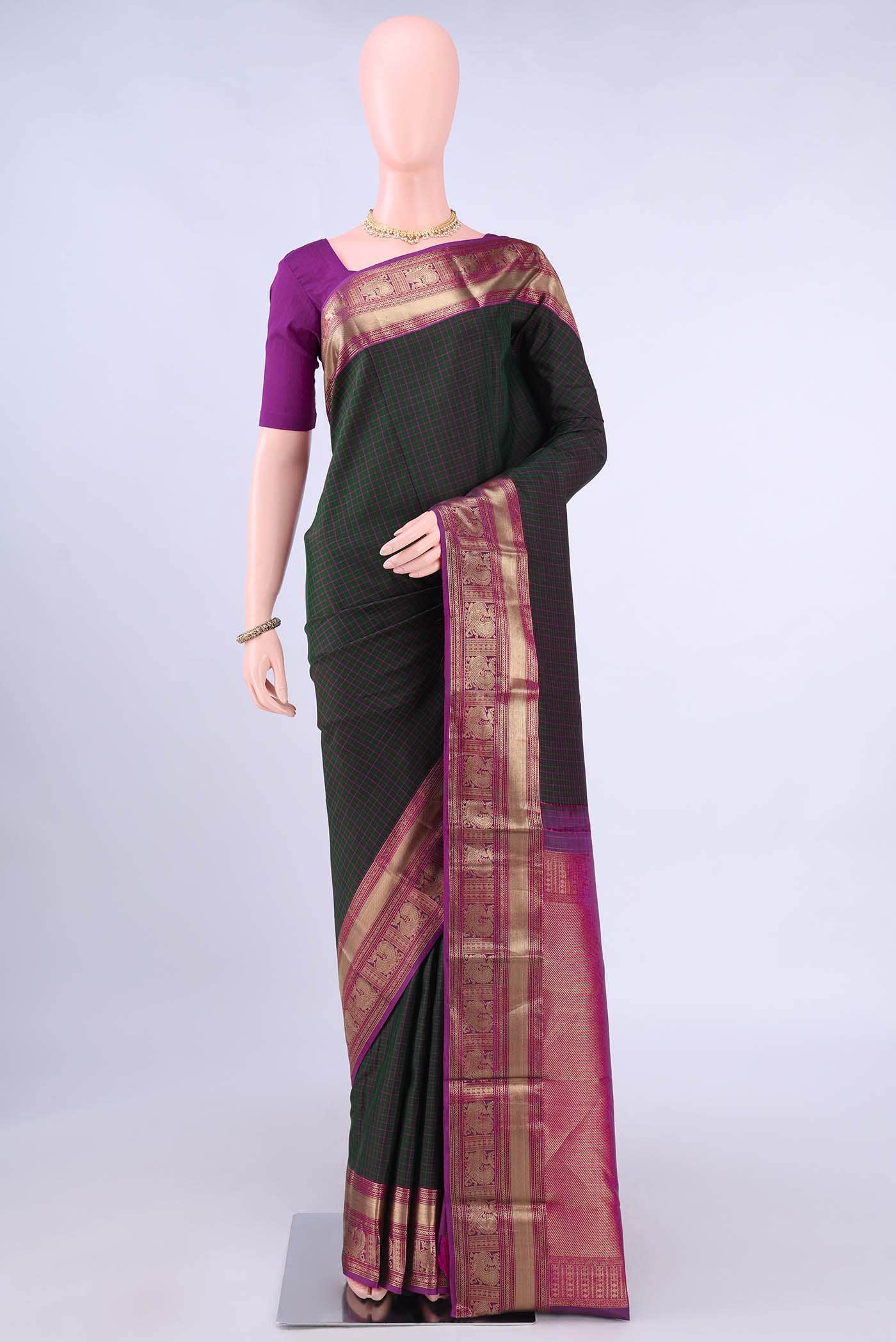 Bottle Green Kanchipuram Silk Saree