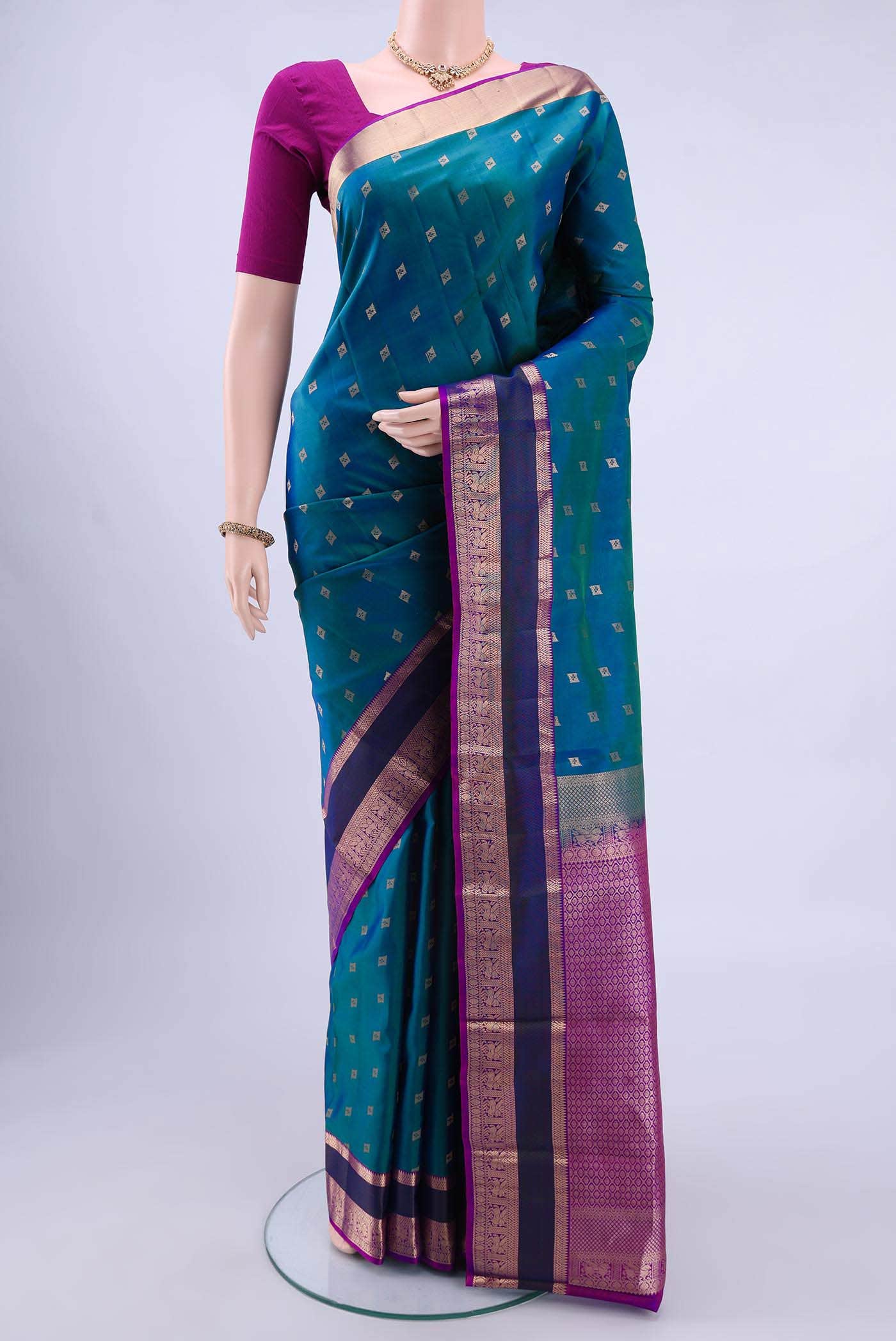 Peacock Blue Nangavalli Silk [ Salem ] Saree