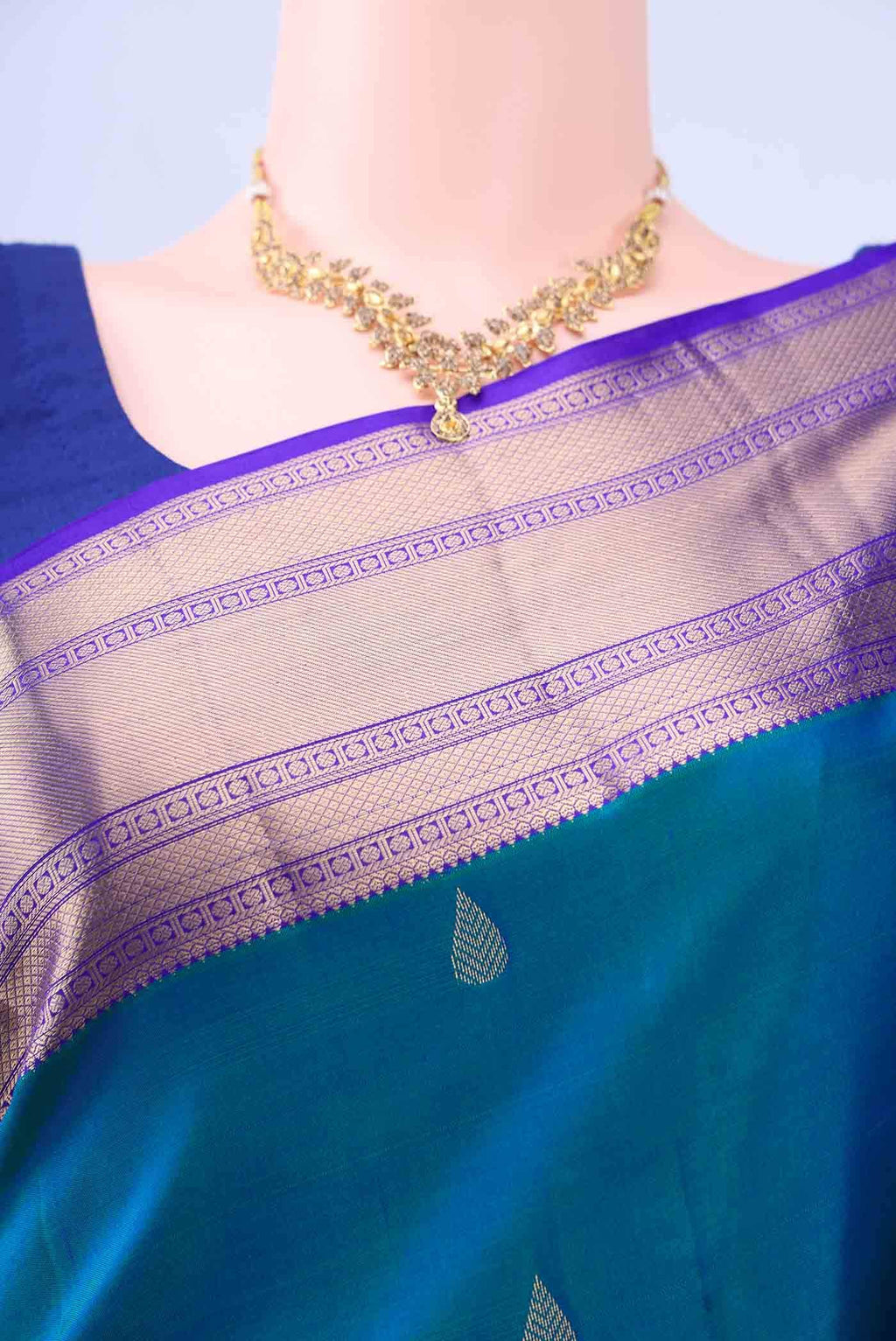 Peacock Blue Kanchipuram Saree