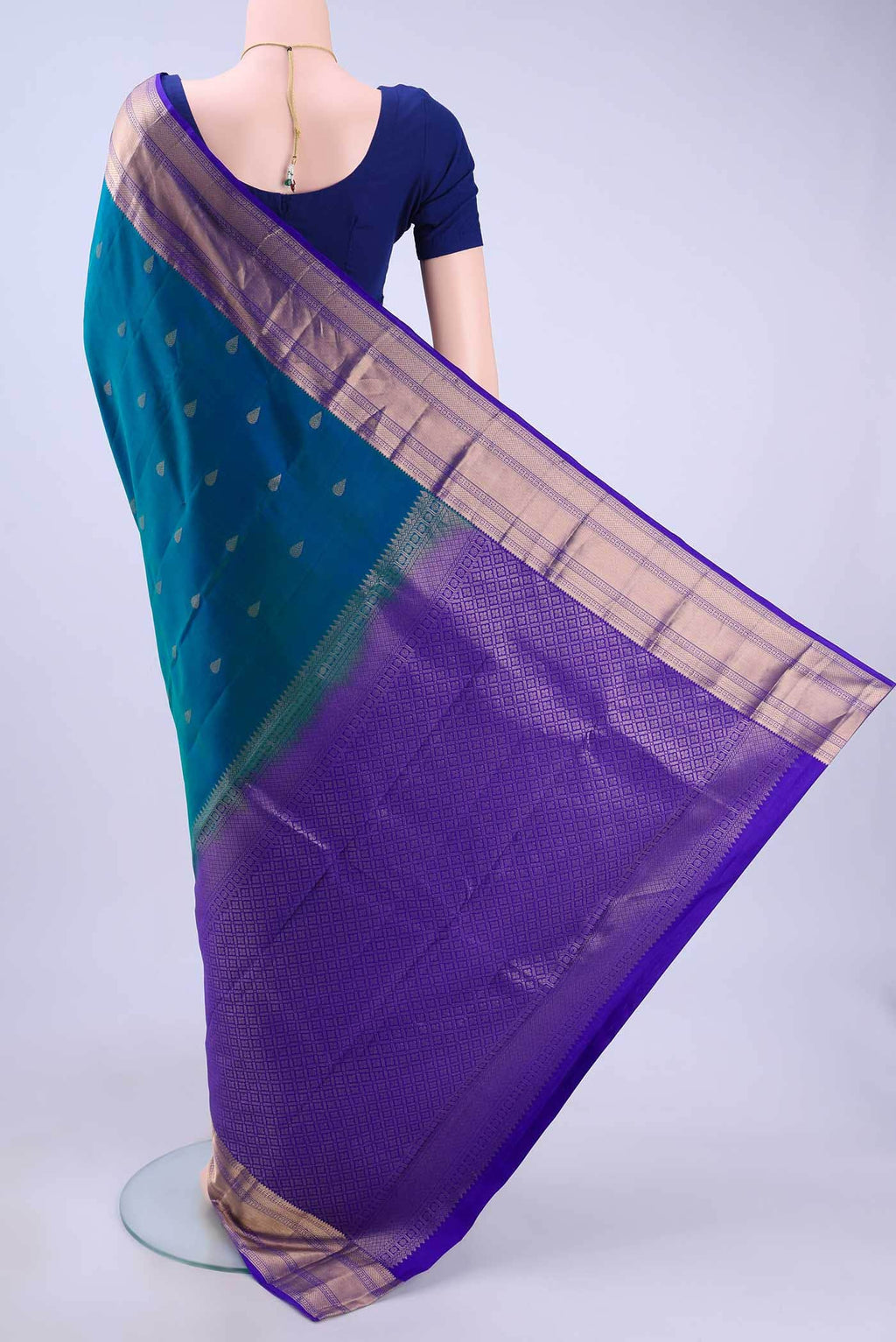 Peacock Blue Kanchipuram Saree