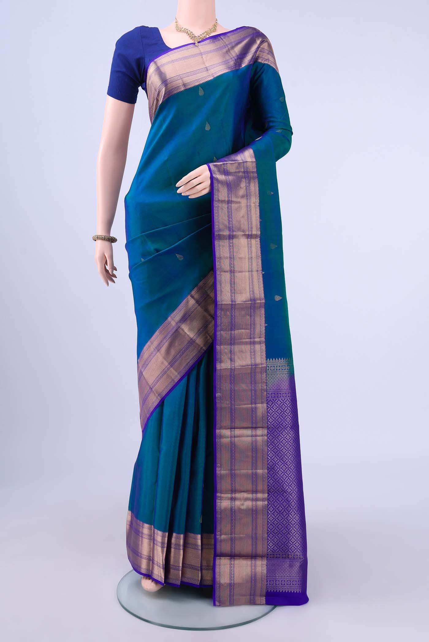 Peacock Blue Kanchipuram Saree