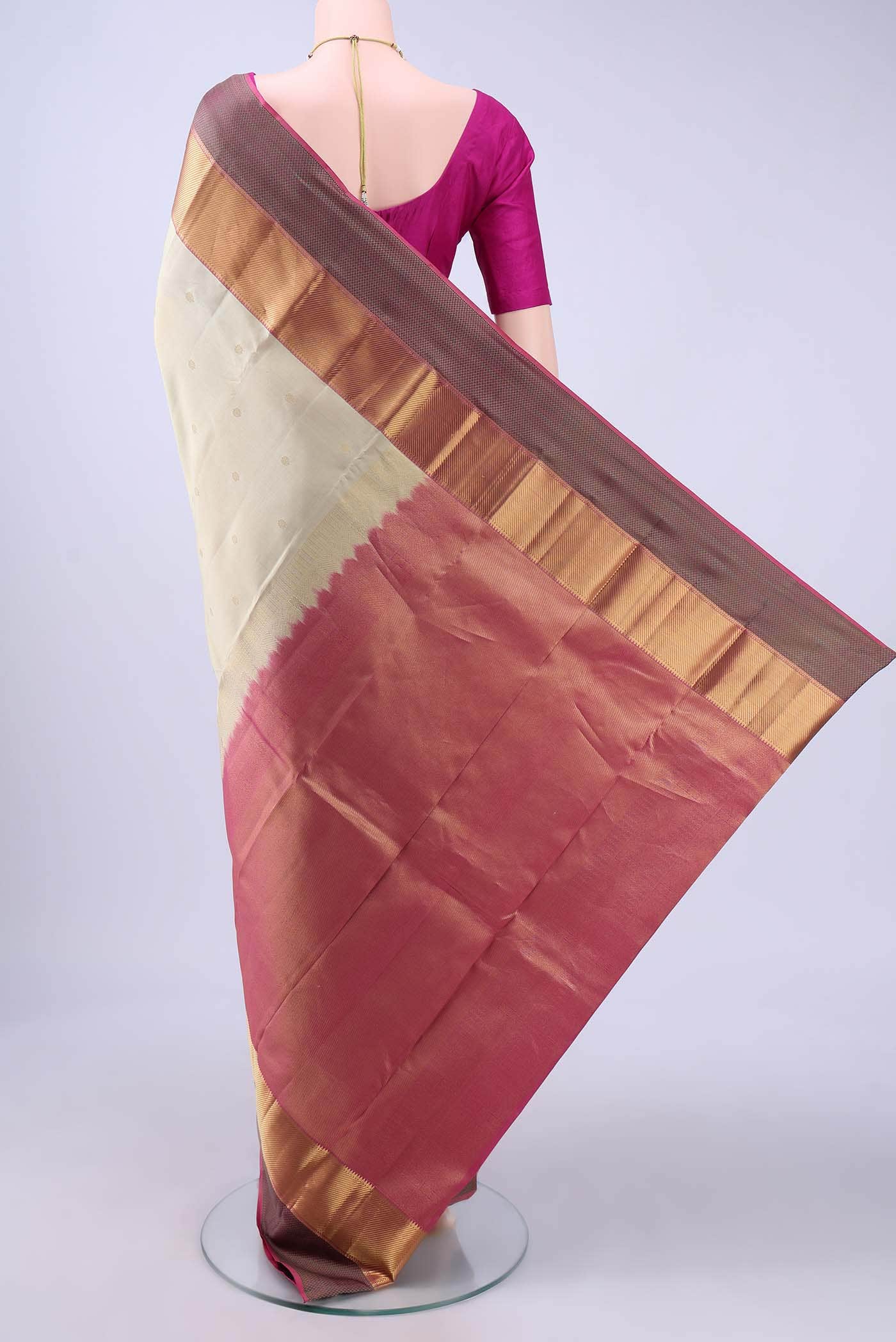 Beige Dual Tone Nangavalli Silk [ Salem ] Saree