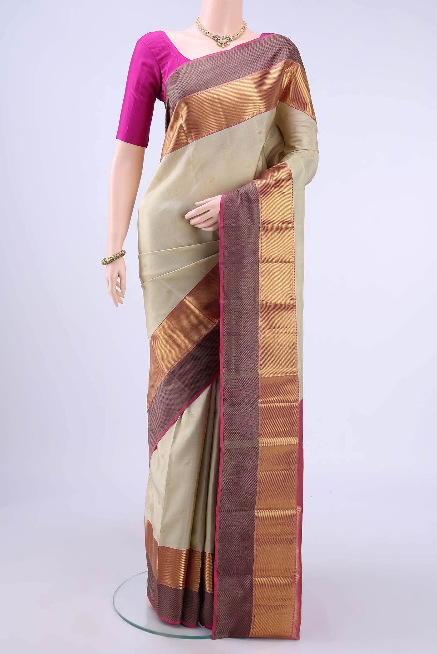 Beige Dual Tone Nangavalli Silk [ Salem ] Saree